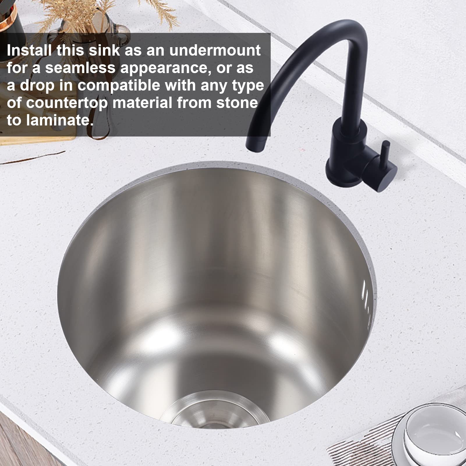 30cm Round Stainless Steel Undermount Kitchen Sink - Single Bowl Design - Perfect for Home Kitchens, Bars, Outdoor Spaces, and RV Camping