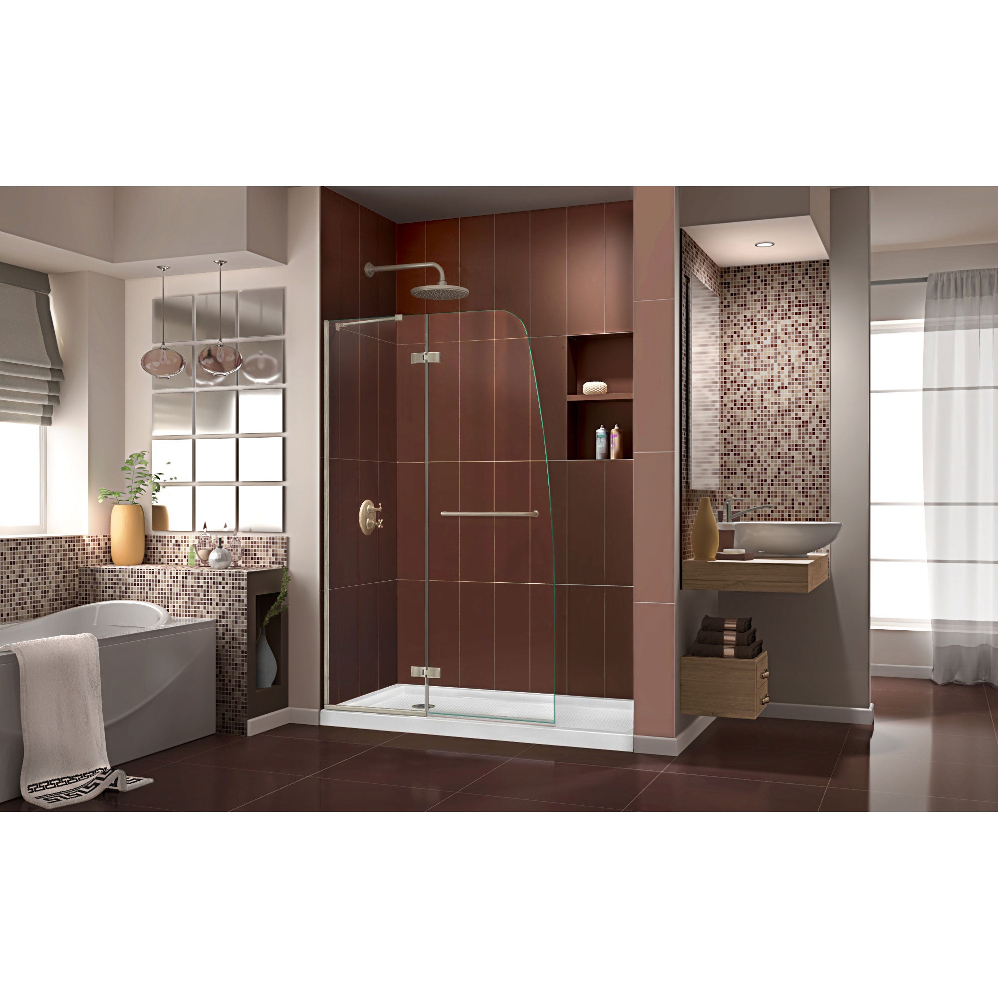 DreamLine Aqua Ultra 36x60 Inch Frameless Shower Door - Brushed Nickel Finish with White Base Kit & Center Drain | Perfect for Modern Bathroom Renovations & Spa-Like Shower Experience