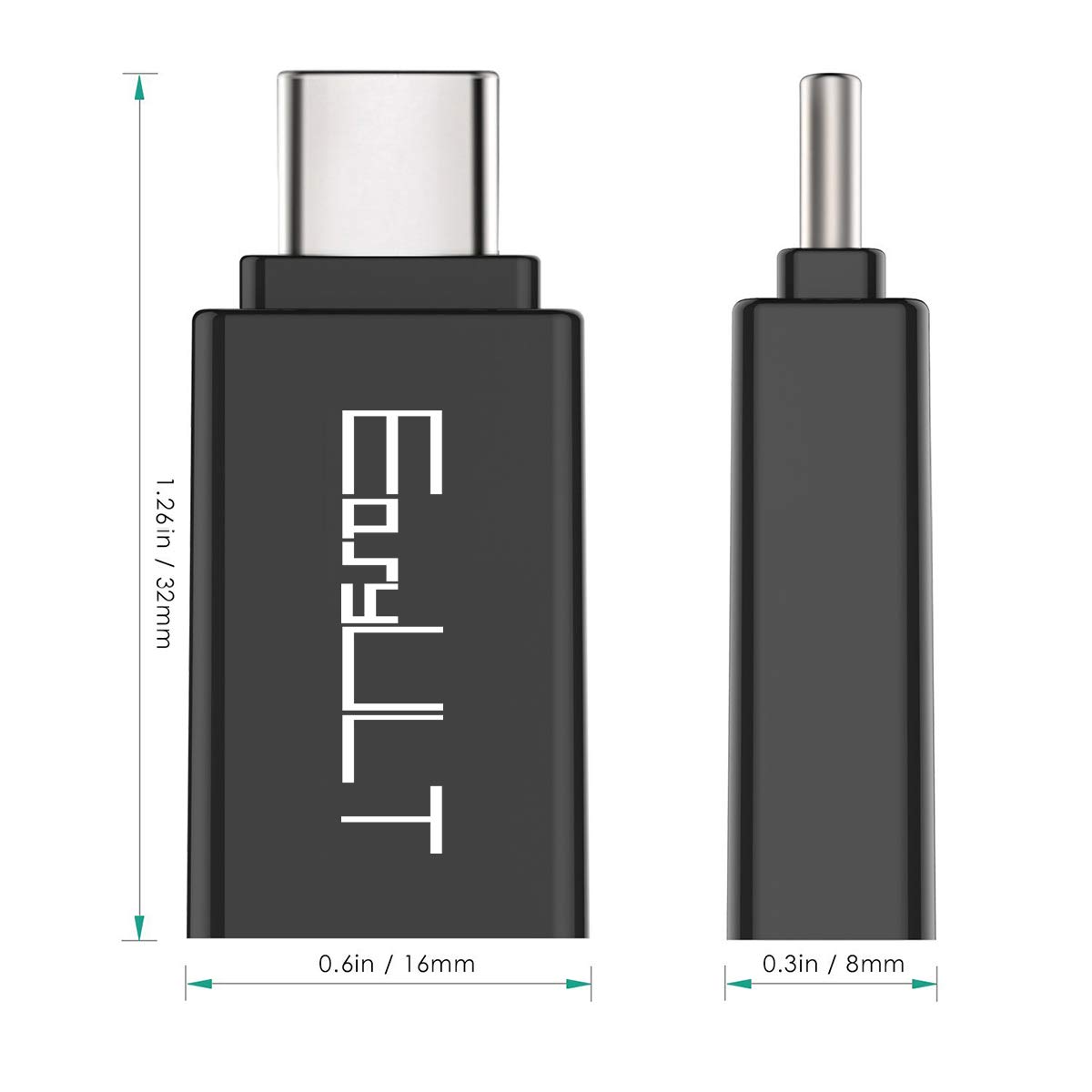 EasyULT USB C to USB 3.0 Adapter (4 Pack) - USB-C Male to USB Female Converter - High Speed Data Transfer for Samsung Galaxy S8/S9, MacBook Pro, MacBook Air - Compatible with Type-C Devices (Black) - Perfect for Office, Travel & Home Use