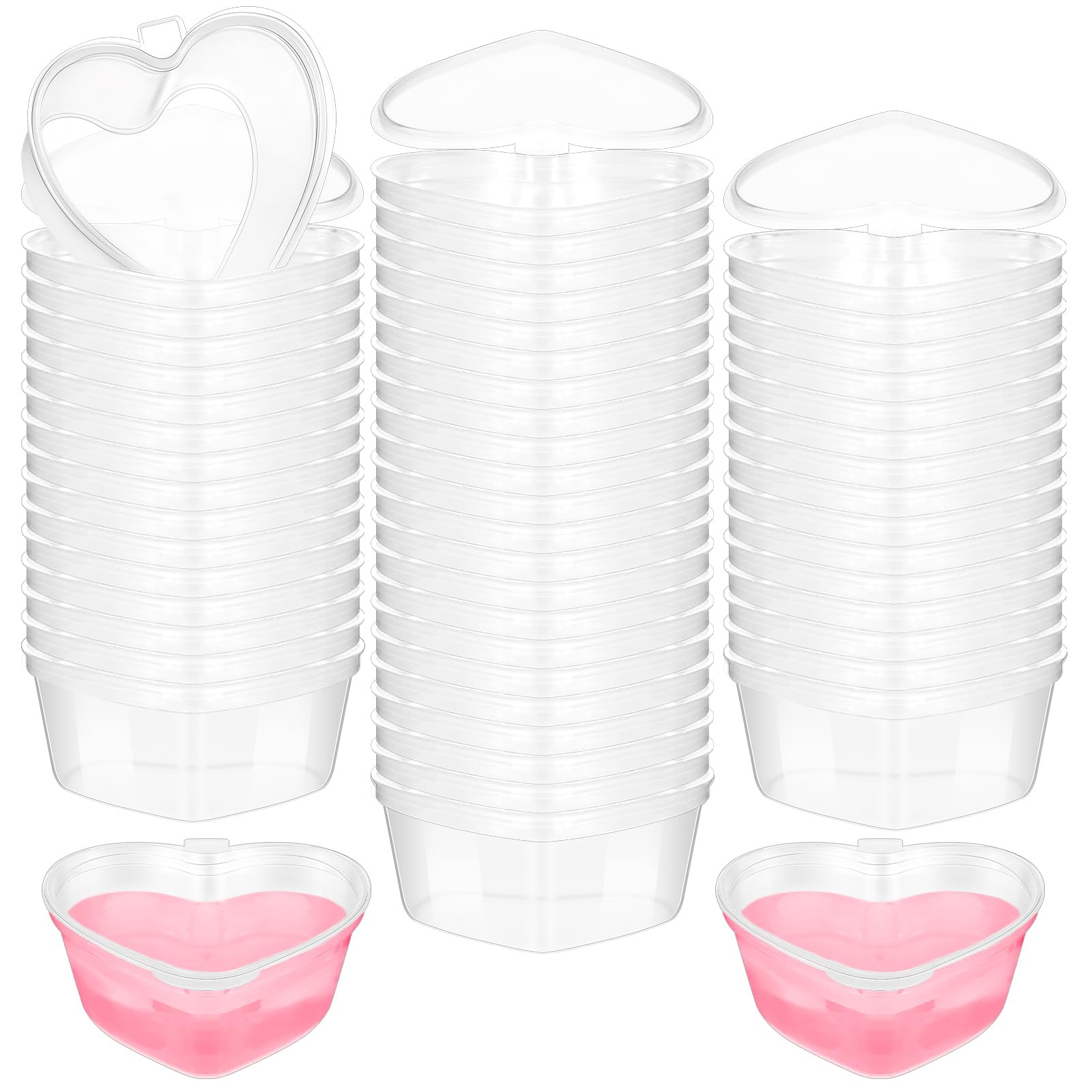 Layhit 100-Pack Clear Plastic Heart-Shaped Storage Containers with Lids - 0.7 oz Mini Heart Boxes for Food, DIY Crafts, Liquid Storage, Foam Balls & Soft Clay - Perfect for Valentine's Day, Party Favors & Small Item Organization