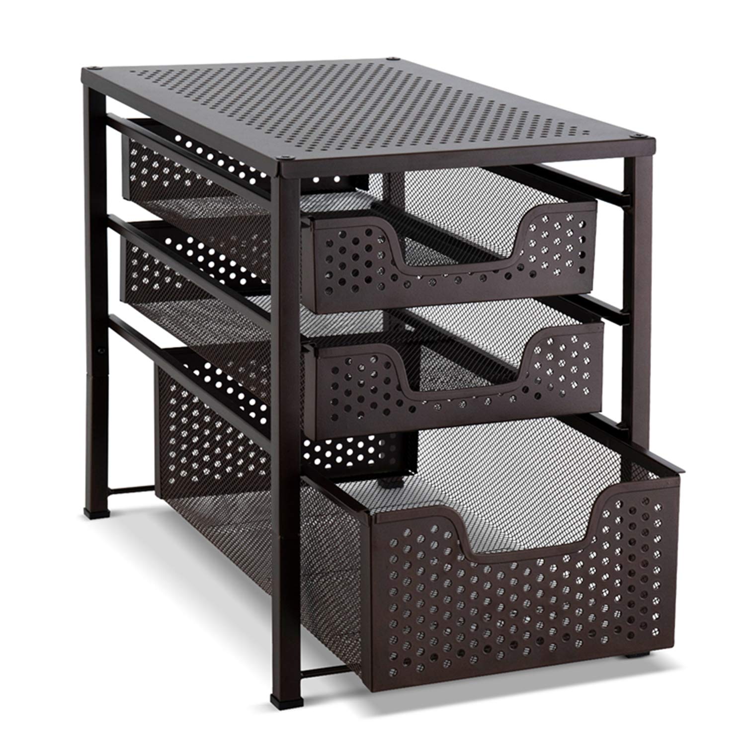 Auledio 3-Tier Stackable Under Sink Organizer with Sliding Baskets - Bronze | Space-Saving Cabinet Storage for Kitchen, Bathroom & Laundry Room Organization