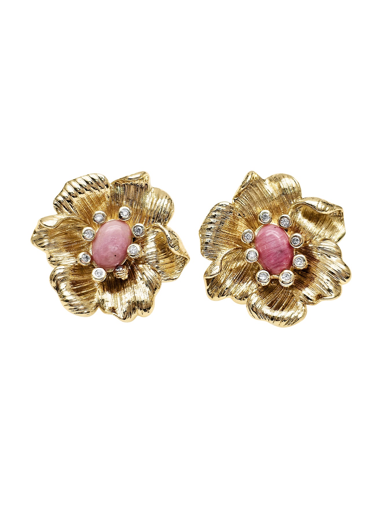 Rhodonite Stone Flower Statement Stud Earrings for Women - Elegant Rose Pink Gemstone Jewelry Gift for Birthday, Anniversary & Special Occasions