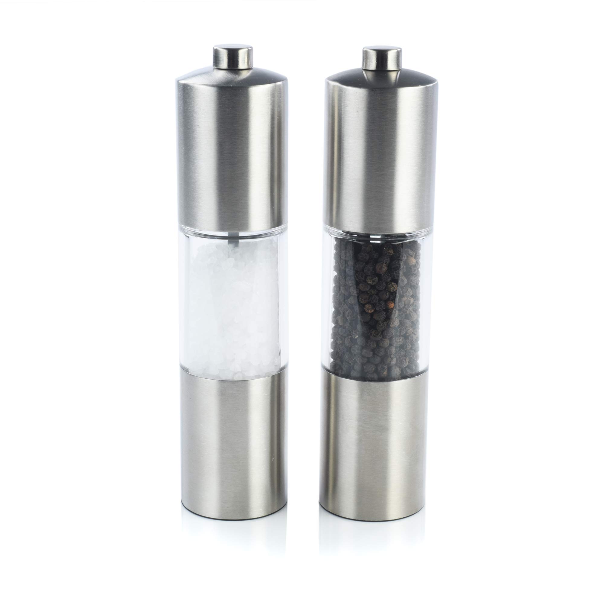 Premium Stainless Steel Salt and Pepper Grinder Set - Adjustable Coarseness, Tall Design for Easy Handling - Perfect for Kitchen, Dining Table & Outdoor Cooking