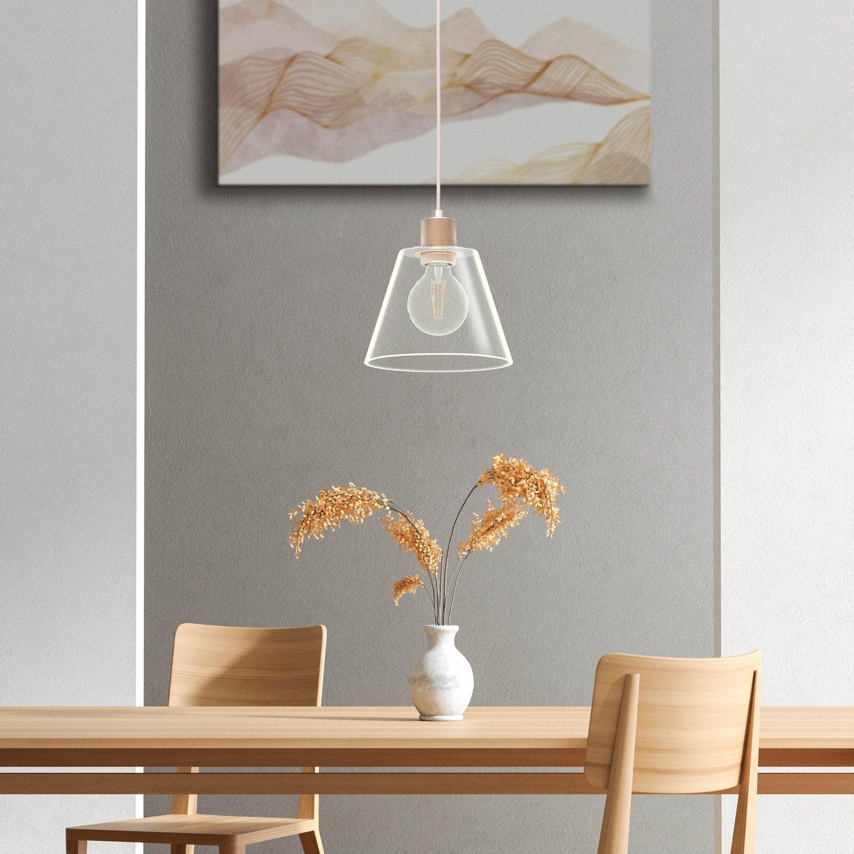 Eglo Copley Rose Gold & Glass Ceiling Pendant Light - Modern Dining Room Chandelier for Kitchen Island, Bedroom, or Living Room Lighting