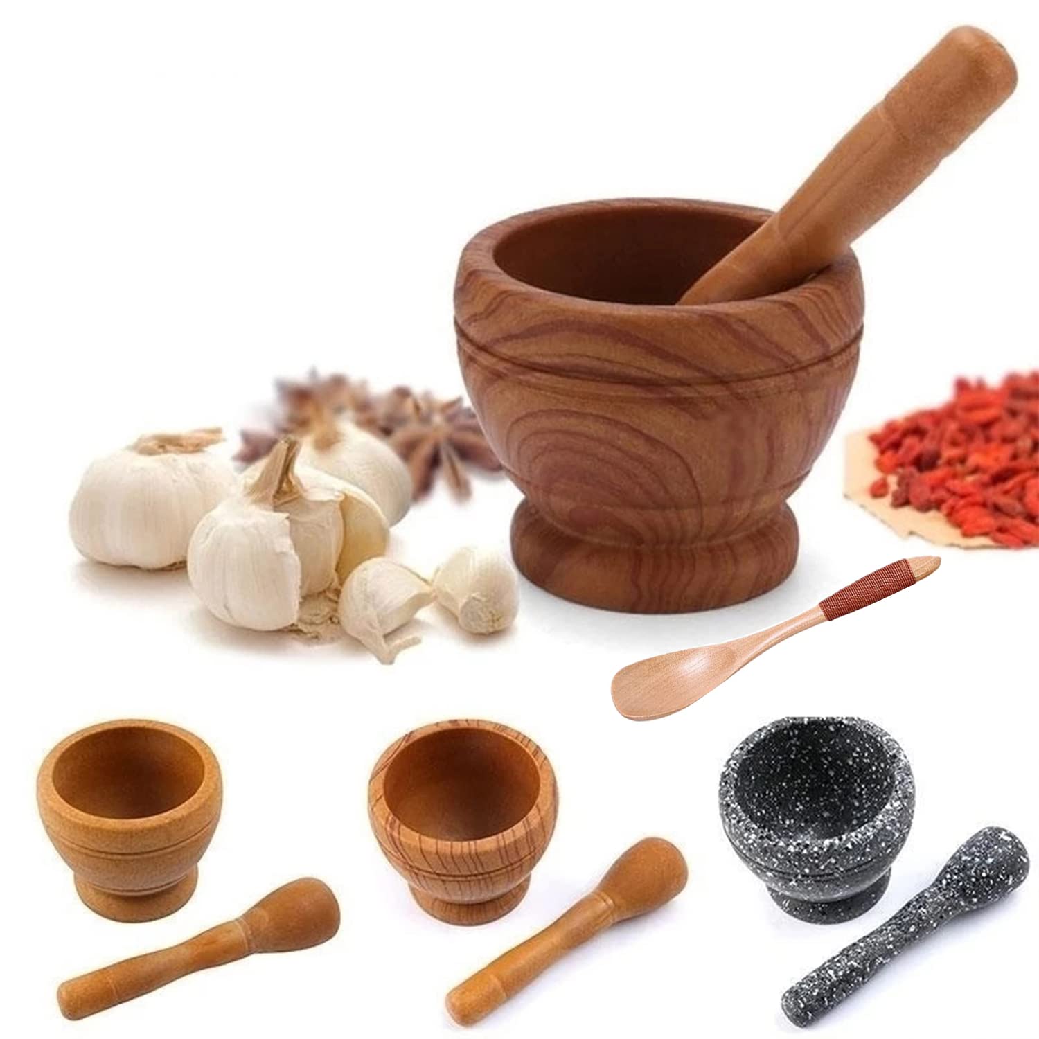 Premium 4.3 Inch Mortar and Pestle Set - Natural Stone Guacamole Bowl & Spice Grinder for Garlic, Herbs, Spices - Perfect for Guacamole, Salsas, Pesto & Cooking - Holds 1.5 Cups - Ideal Kitchen Tool for Mexican & Mediterranean Cuisine