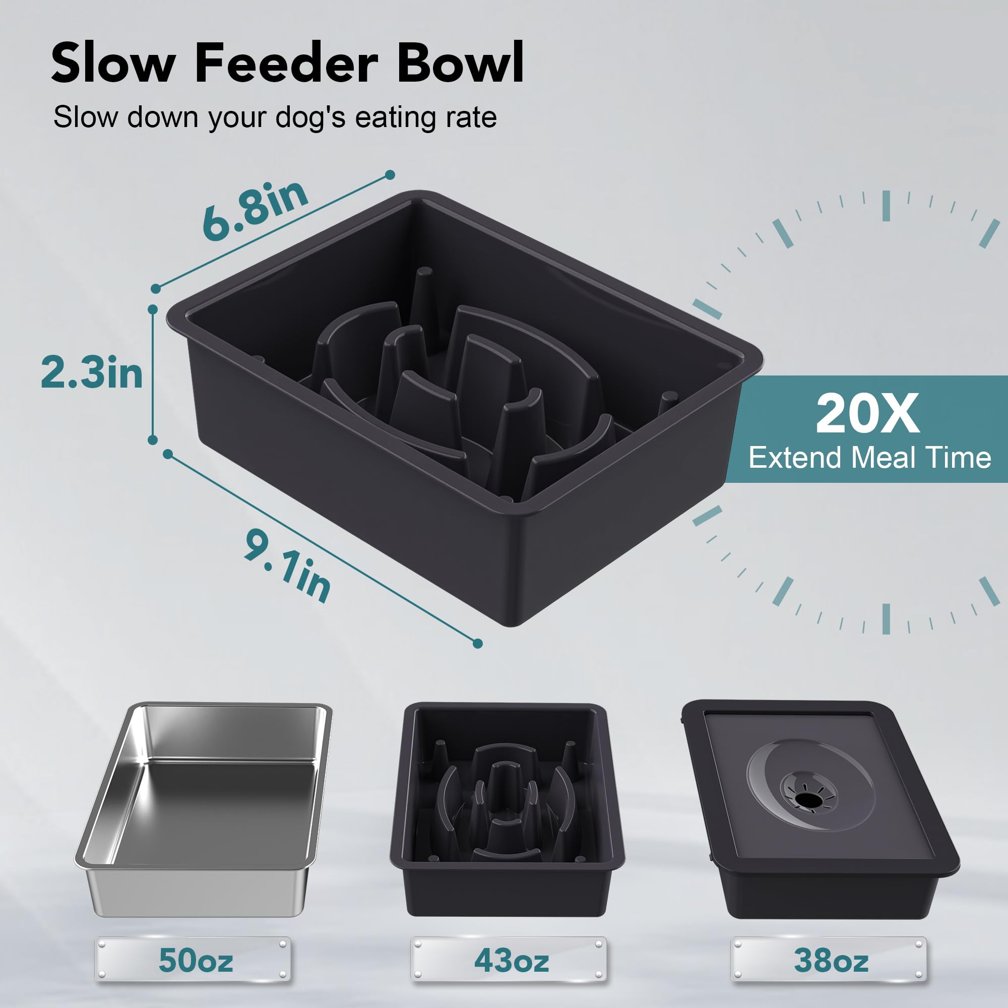 UPSKY 3-in-1 Elevated Dog Bowls with Slow Feeder & No-Spill Stand - Adjustable Height Stainless Steel Pet Food Bowls for Small & Medium Dogs - Perfect for Mealtime, Training, and Travel Use