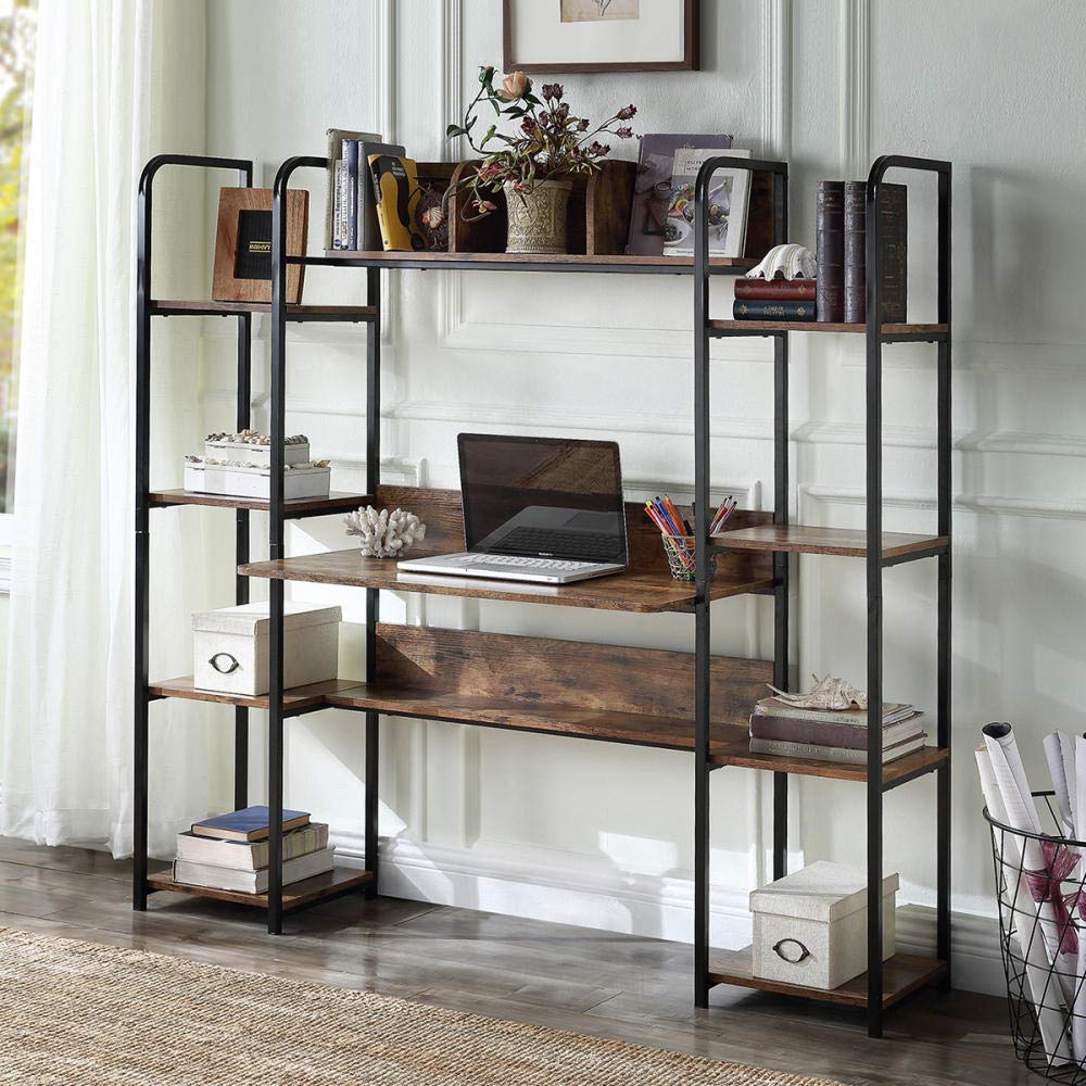 Home Office Desk with Storage Hutch & Bookcase - Compact Workstation for Small Spaces