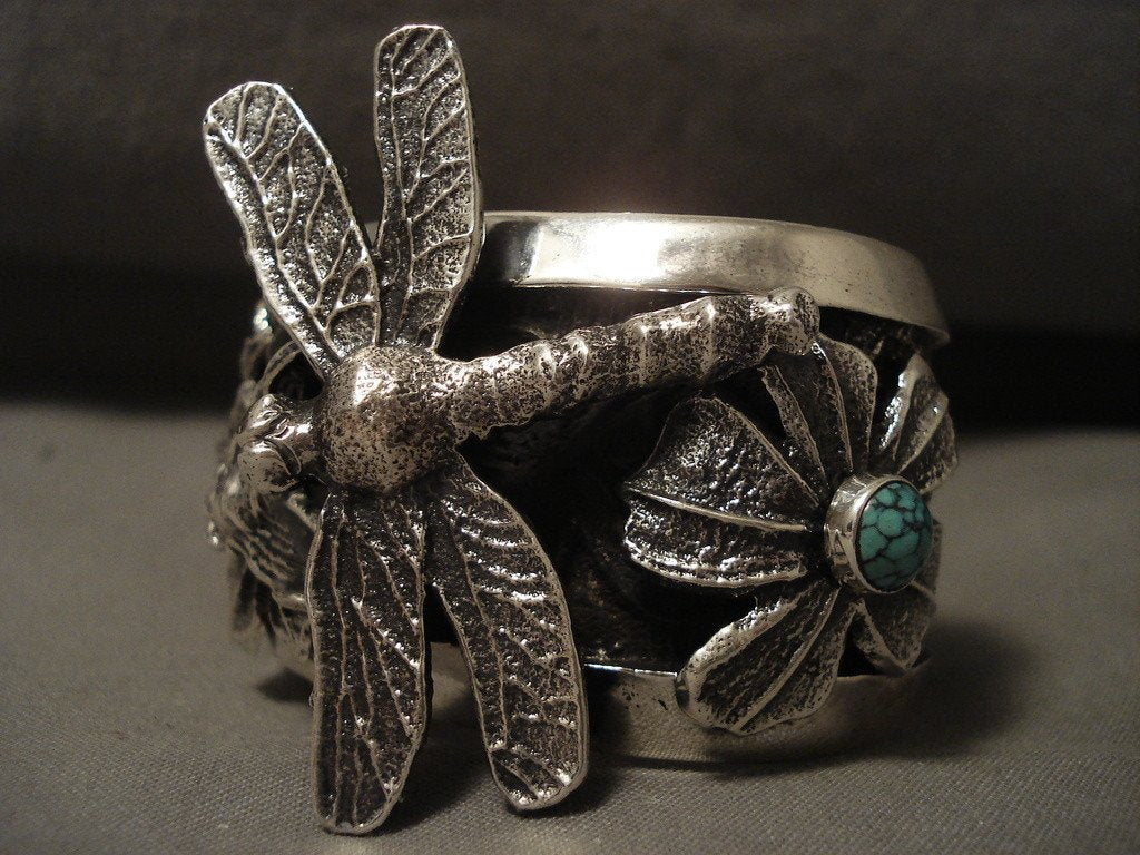Authentic Navajo Native American Silver Turquoise Bracelet - 146g 'Flying Dragonfly' Handcrafted Jewelry for Women, Boho Fashion Accessory, Perfect for Festivals & Special Occasions