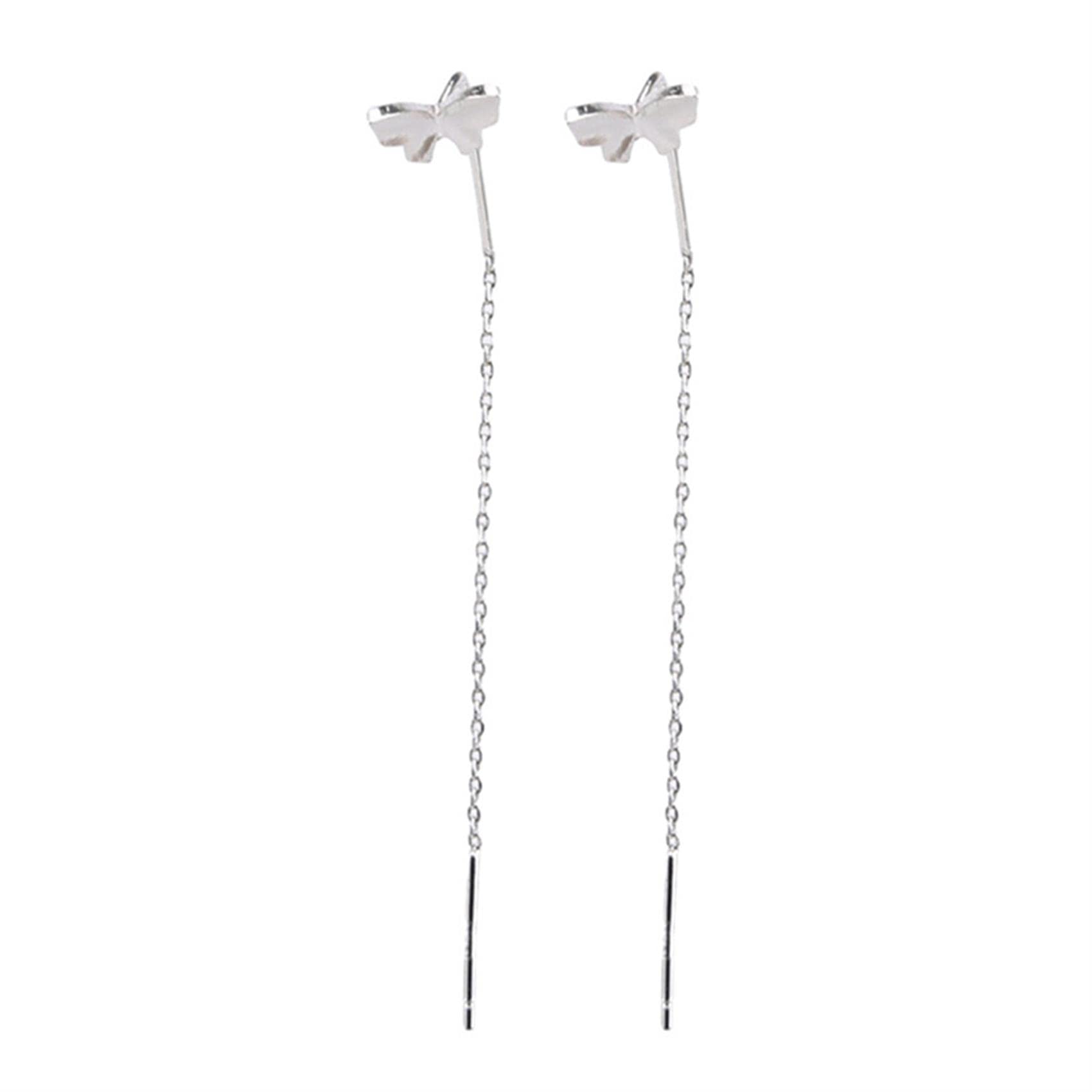Butterfly Threader Tassel Dangle Earrings for Women - Silver Long Chain Drop Earrings, Elegant Line Temperament Jewelry for Girls | Perfect for Parties, Weddings & Daily Wear