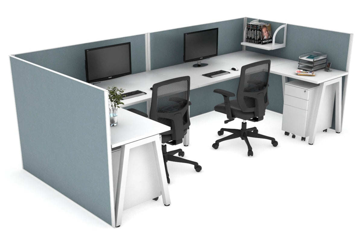 Quadro A Legs 2-Person Corner Workstation - U-Shaped White Frame Office Desk [1800L x 1800W with Cable Management] - Perfect for Collaborative Workspaces & Home Offices