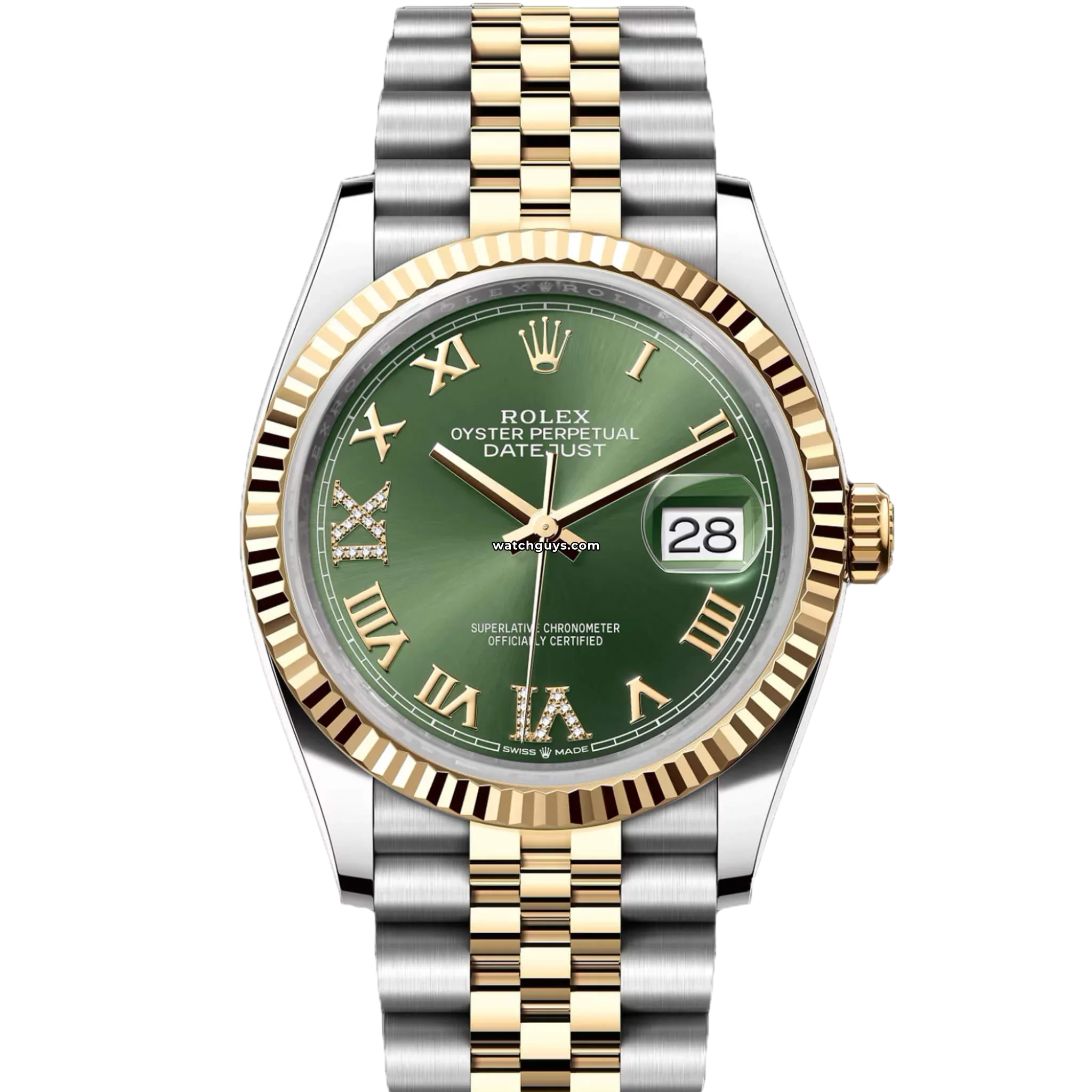Rolex Datejust 126233 Men's Watch - 36mm Stainless Steel & Gold, Green Roman Dial, Jubilee Bracelet - Perfect for Business Meetings & Luxury Gifts
