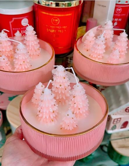 Christmas Tree Candles - Rustic Farmhouse Holiday Decor for Women & Girls (Pink) - Perfect for Xmas Gifts & Indoor Decorations