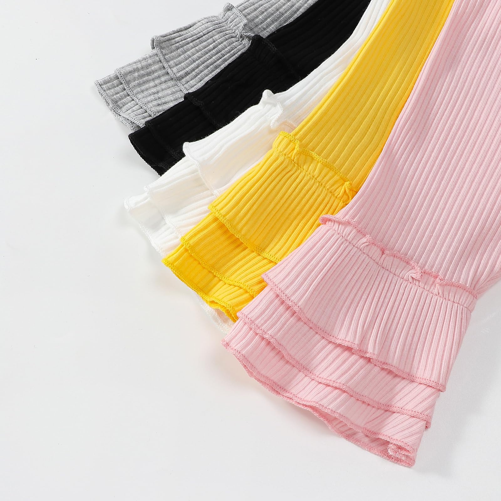 **5-Pack Stretchy Flare Pants with Ruffle Trim for Toddler & Baby Girls - Soft Fleece Leggings for Playtime, Daycare & Winter Outfits**