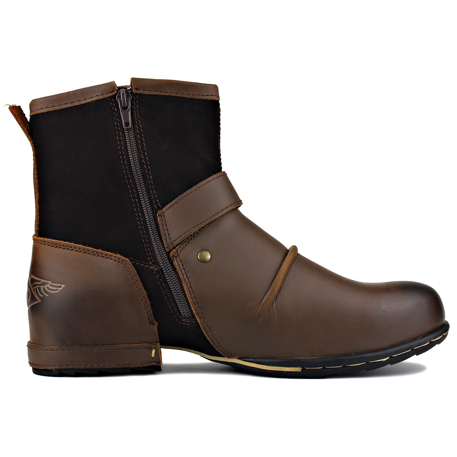 OSSTONE Men's Fashion Leather Chukka Boots with Zipper - Casual Motorcycle Shoes OS-5008-1-ABNH | Perfect for Riding, Outdoor Activities & Street Style