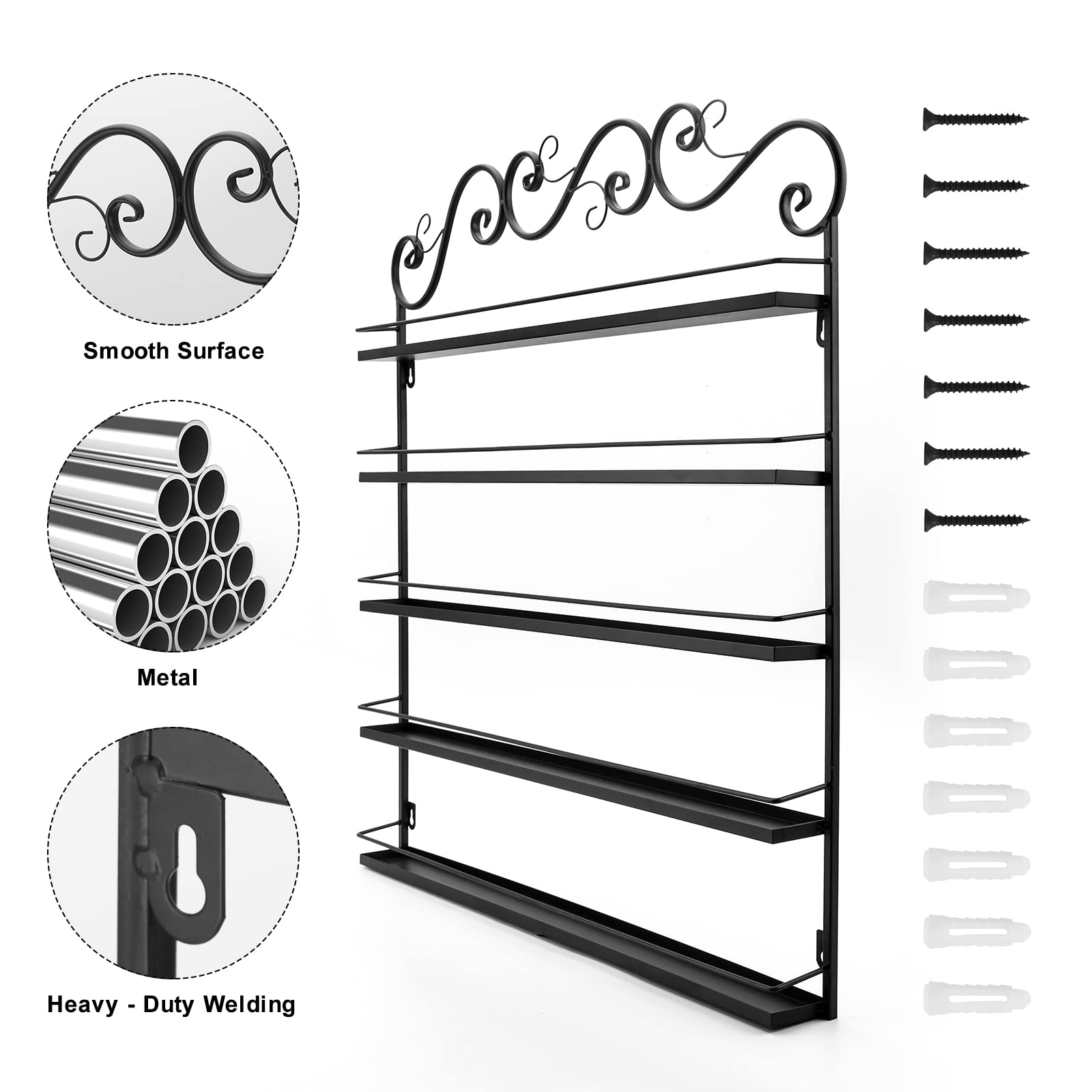 LASIEYO 5-Tier Wall Mount Nail Polish Organizer Rack - Holds 170-200 Bottles (Black) | Essential Oil & Nail Polish Storage Display for Salon, Spa & Home Decor