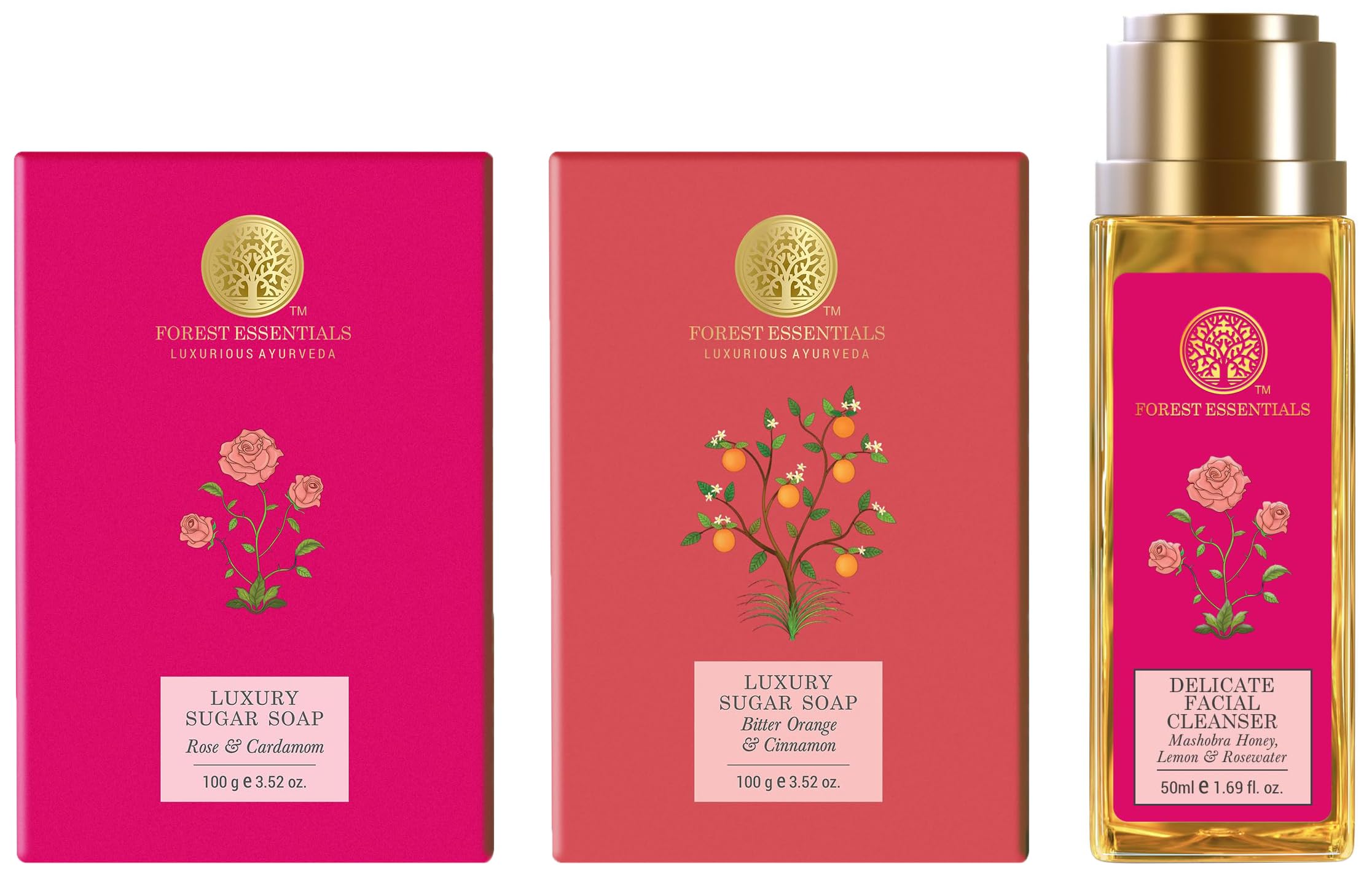 Forest Essentials Luxury Sugar Soap - Rose, Bitter Orange & Cinnamon Ayurvedic Body Wash | Delicate Facial Cleanser with Mashobra Honey & Lemon | Natural Skincare for Dry & Sensitive Skin | Perfect for Daily Shower & Spa Relaxation