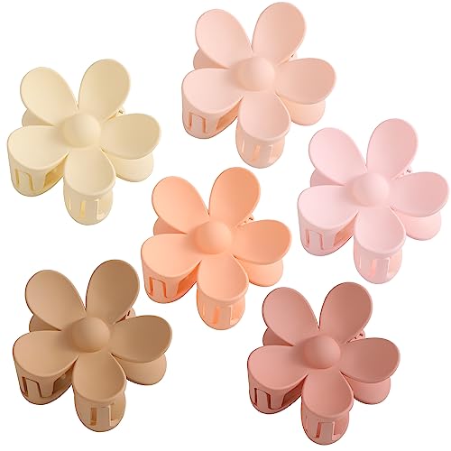 6PCS Matte Flower Claw Clips - Large Non-Slip Hair Clips for Women with Thick or Thin Hair - Cute Daisy Hair Accessories for Wedding, Party & Bridesmaid Gifts - Perfect for Everyday Use, Special Occasions and Hair Styling