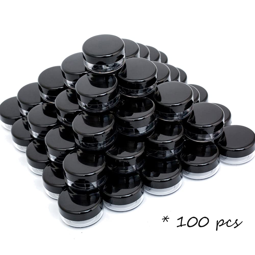 ZEJIA 100-Pack 10g Refillable Black Plastic Sample Jars with Lids - Small Empty Cosmetic Containers for Makeup, Skincare, Travel & DIY Beauty Products