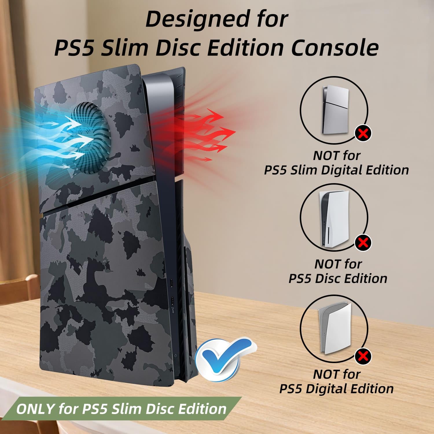 Mcbazel PS5 Slim Faceplate Replacement - ABS Protective Cover & Ventilation Accessories for Playstation 5 Slim Disc Edition (Camouflage Design) - Perfect for Gaming Setup & Console Protection (Not Compatible with PS5/PS5 Pro)