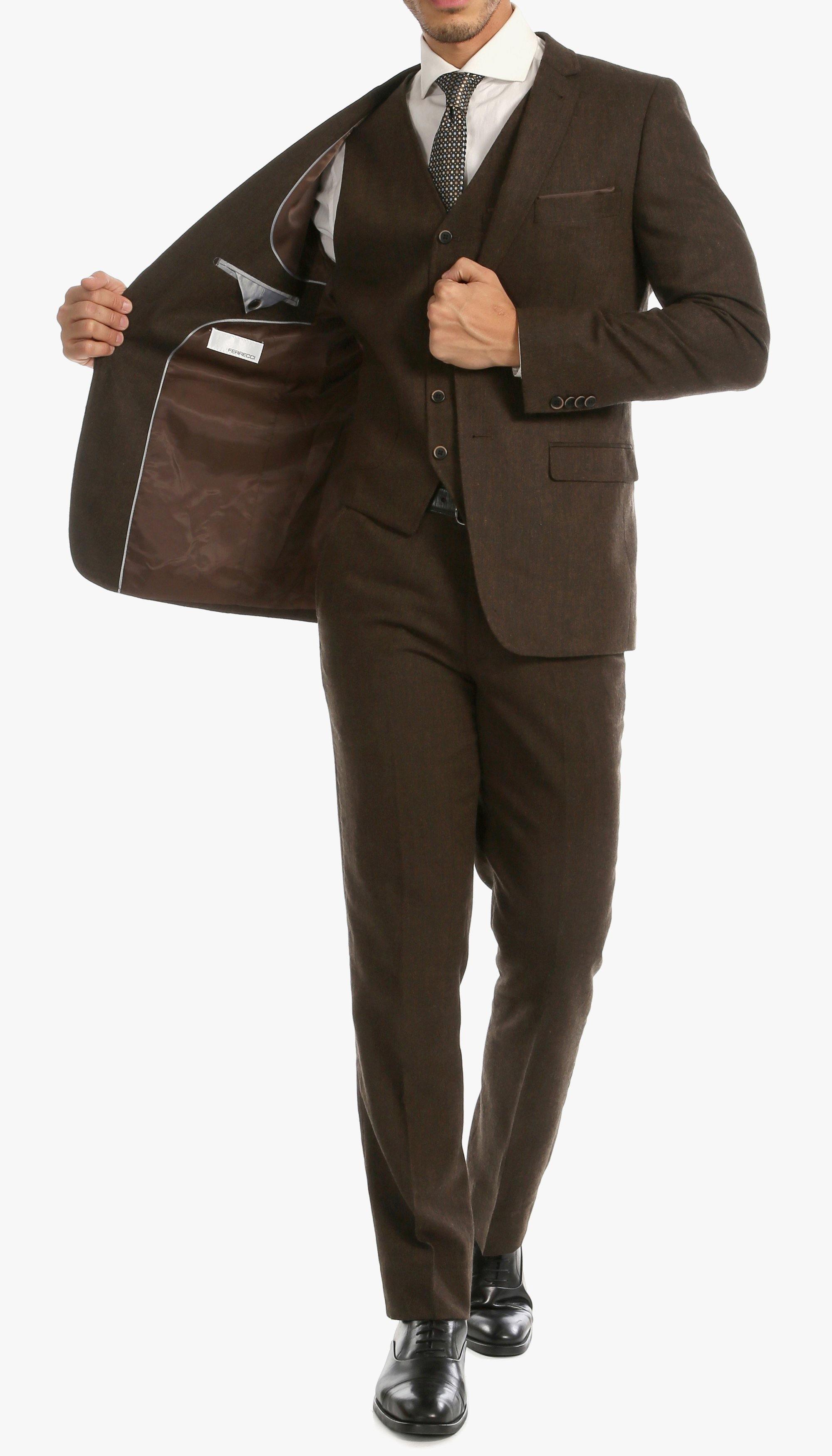 Premium Tweed Slim Fit 3-Piece Suit for Men - Cognac Brown Formal Business Attire | Wedding, Office & Special Occasion Outfit
