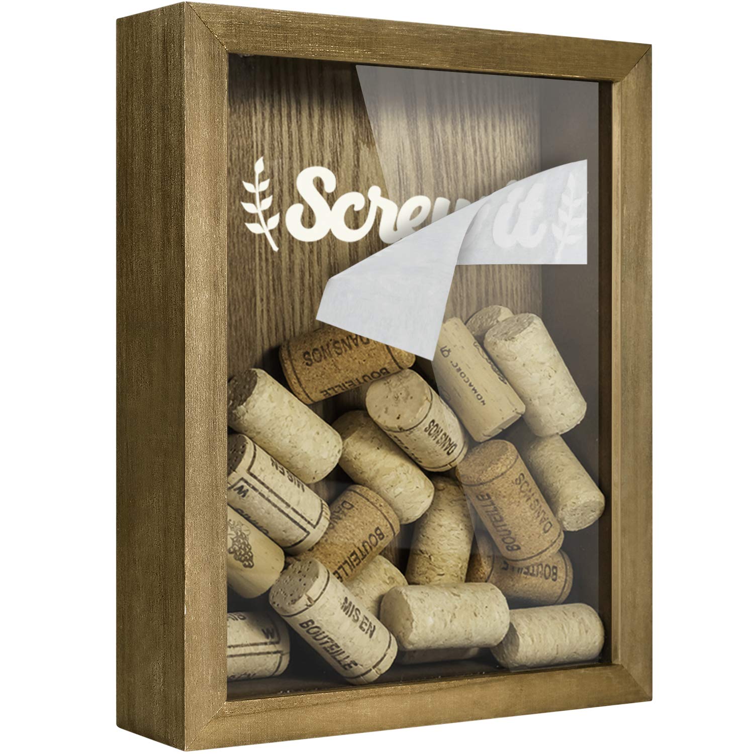 TJ.MOREE 8x10 Wine Cork Shadow Box Display - Top Loading DIY Bottle Cap Holder for Collecting Memories, Customizable Gift Idea for Wine Lovers - Perfect for Home Bar Decor, Wedding Favors & Anniversary Keepsakes