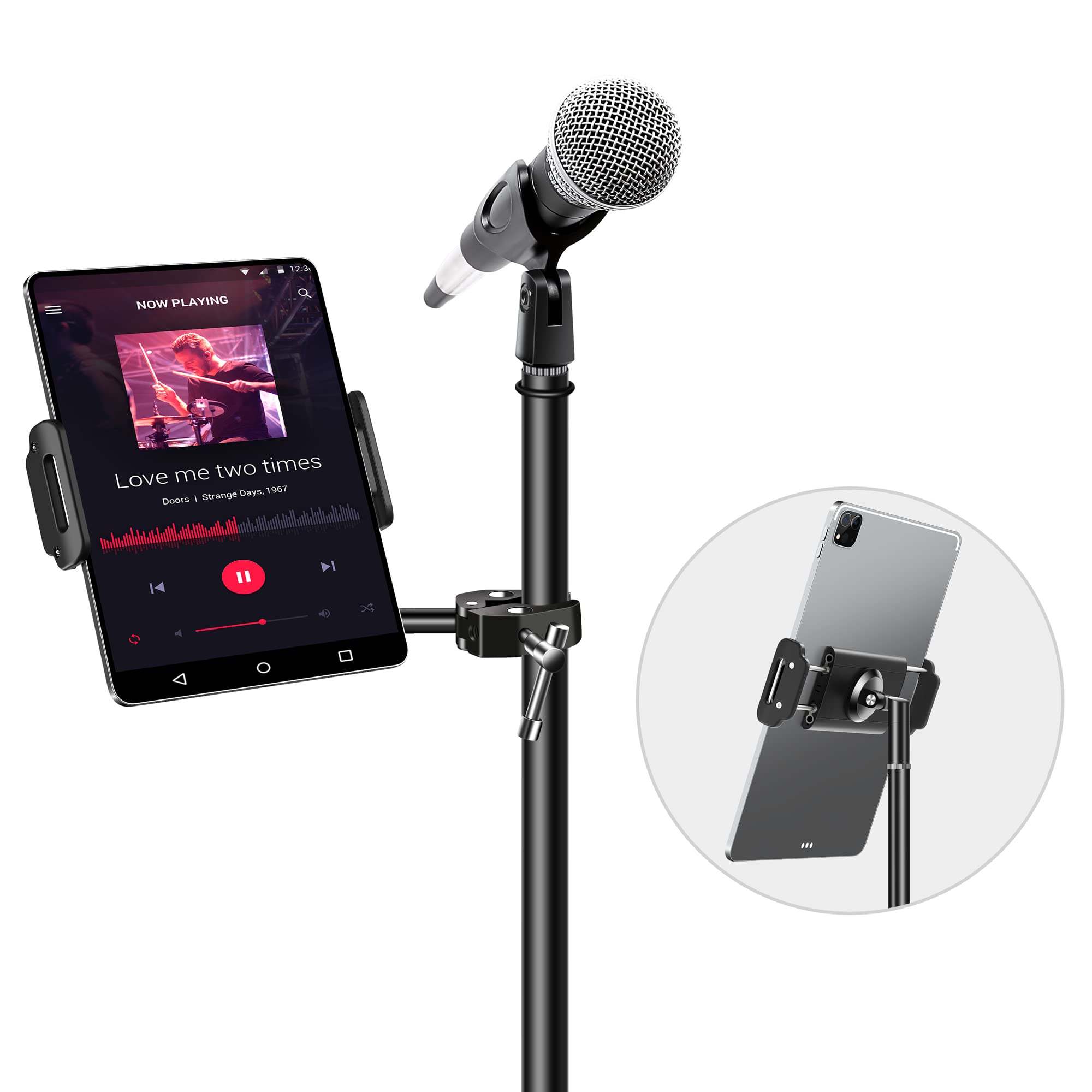 Elitehood Aluminum iPad Holder for Mic Stand - 360° Swivel & Tilt Adjustable Side Mount Tablet Holder for 4-13