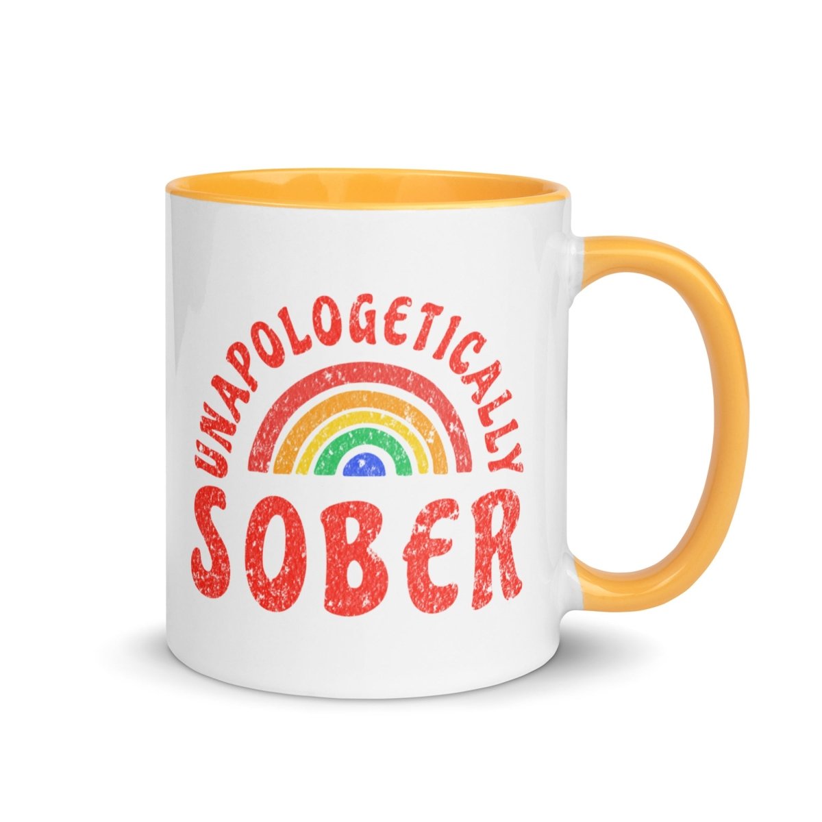 Unapologetically Sober Rainbow Coffee Mug with Colorful Interior - Perfect for Sober Living, Recovery Gifts & Motivational Morning Coffee