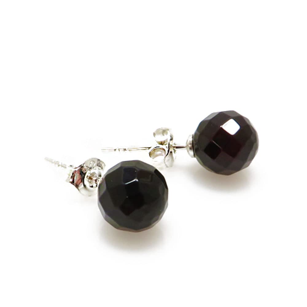 Natural Baltic Amber Faceted Round Cherry Color Stud Earrings - Sterling Silver Genuine Amber Jewelry for Women | Perfect for Everyday Wear, Gift Giving & Special Occasions