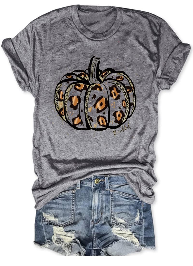 Woffccrd Women's Funny Leopard Pumpkin Printed Halloween T-Shirt - Short Sleeve Graphic Tee for Fall & Thanksgiving - Cute Casual Top for Parties, Costumes & Autumn Outfits