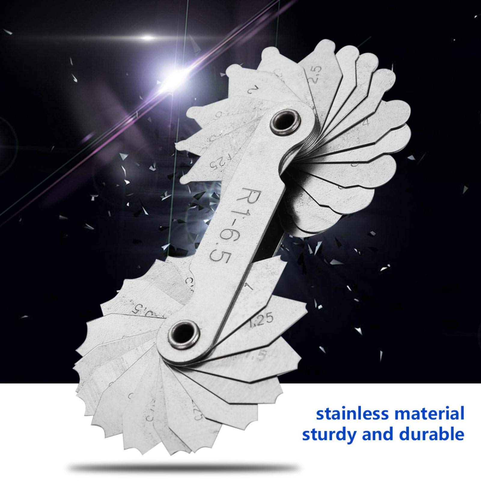 Stainless Steel Radius Gauge Set (R1-6.5MM) - Concave & Convex Measuring Tool for Metric Threads | Portable Metalworking & Machining Measurement Device | Perfect for Engineers, Welders, and DIY Projects