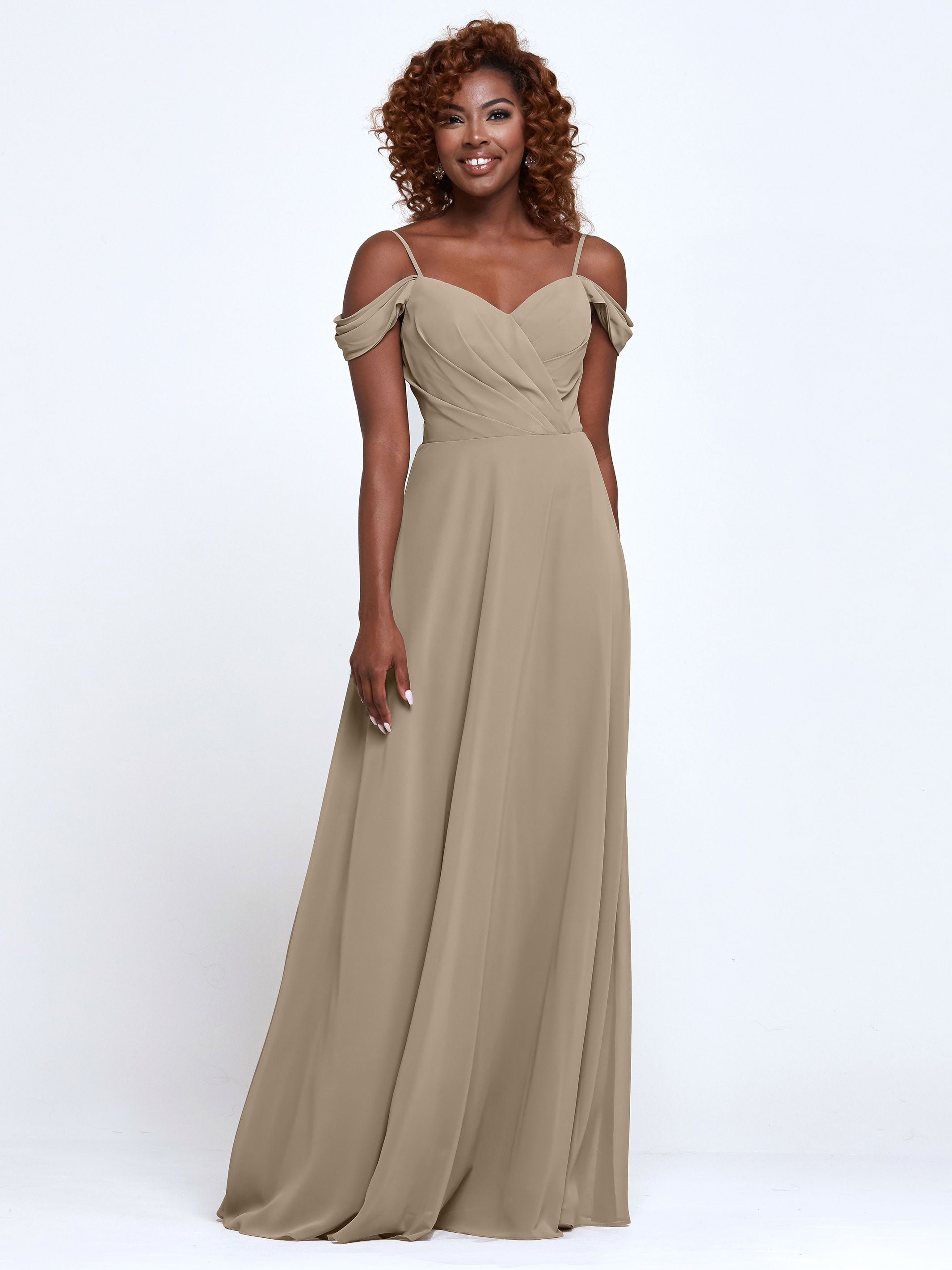 Elegant 83003 Stretch Chiffon Off-The-Shoulder A-Line Bridesmaid Dress - Perfect for Weddings, Prom, Formal Events & Special Occasions