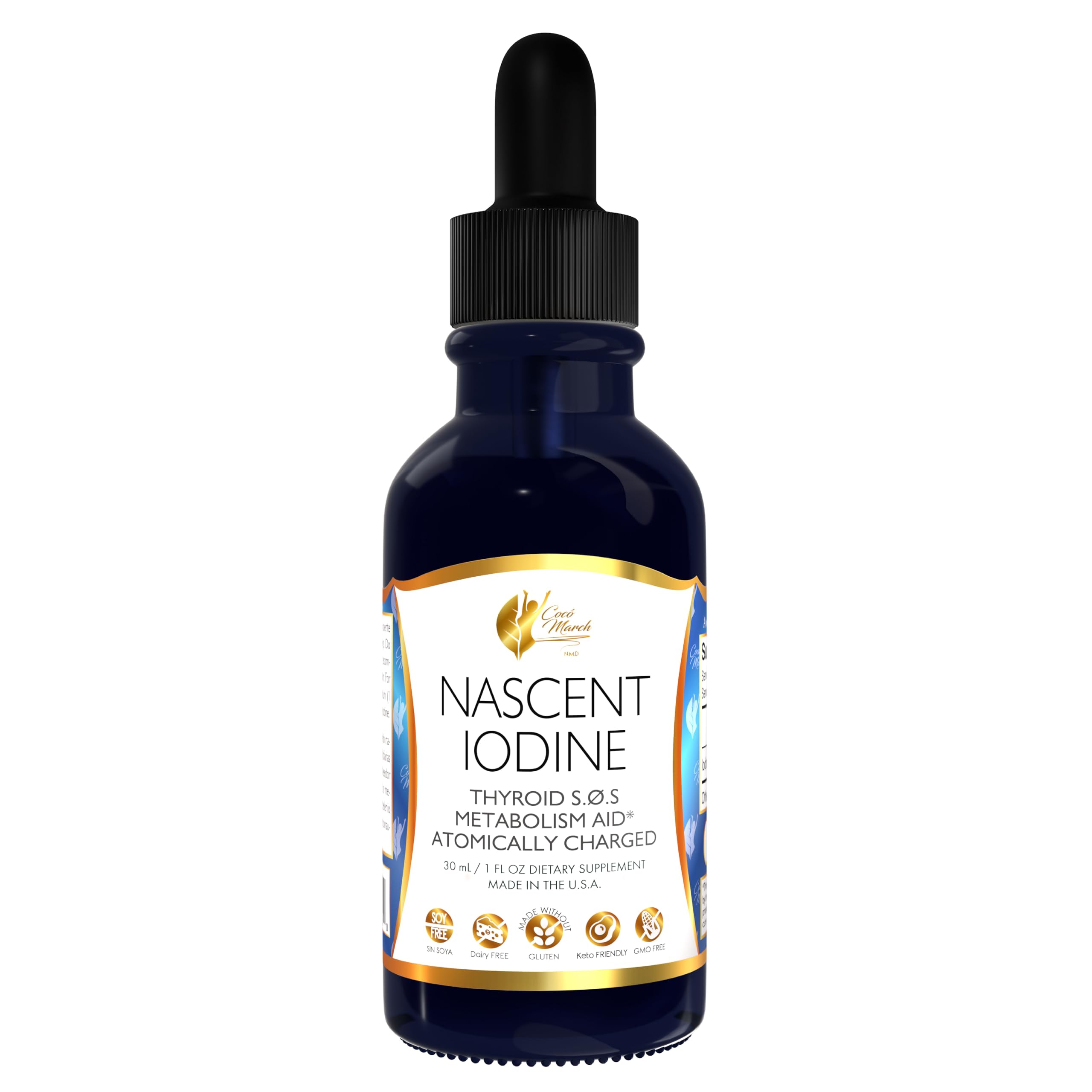 **Coco March Nascent Iodine Supplement - High Concentration 1050 mcg per Serving, Thyroid & Metabolism Support, Gluten-Free, Keto-Friendly, Non-GMO, 1 fl oz (500 Servings) - Ideal for Thyroid Health & Energy Boost**