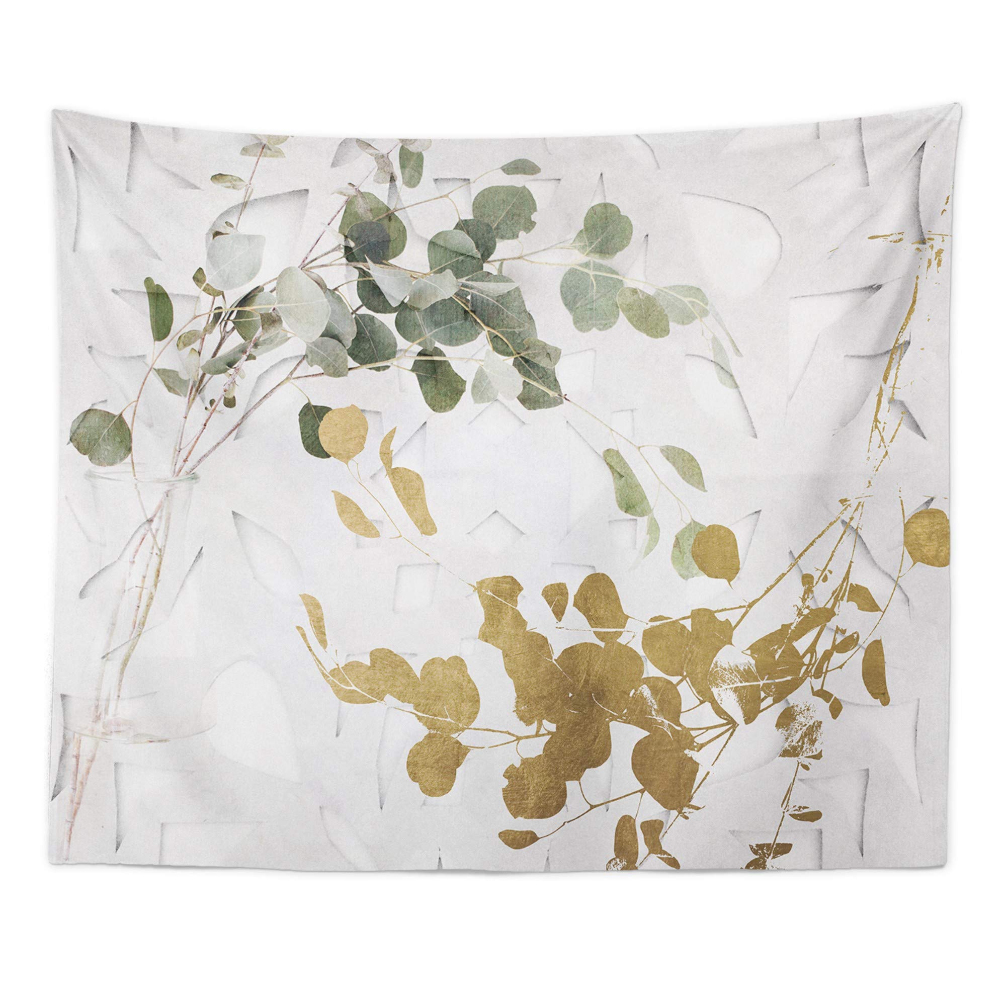 Golden Leaves Floral Botanical Tapestry Wall Art - 80x68 Inch Large Home Decor by Oliver Gal Artist Co. | Elegant Gold & Green Design for Living Room, Bedroom, or Dorm Wall Hanging