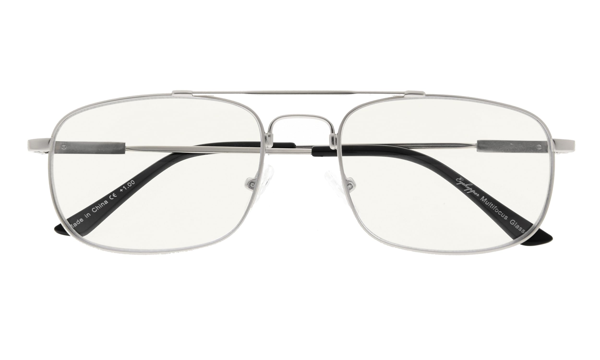 BFOCO Progressive Multifocus Reading Glasses for Women & Men - Blue Light Blocking Computer Glasses with Spring Hinge (Silver, +1.50 Magnification) - Perfect for Office Work, Reading & Screen Time