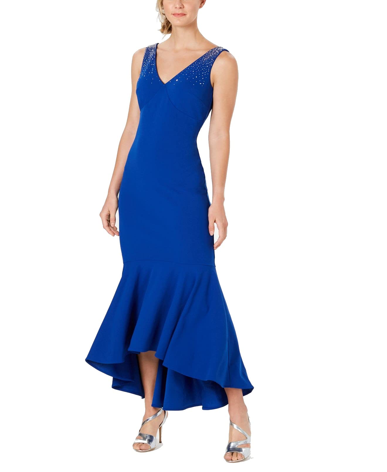 Calvin Klein Women's Sleeveless V-Neck Midi Sheath Dress with Flutter Hem - Elegant Office Wear & Summer Cocktail Party Outfit