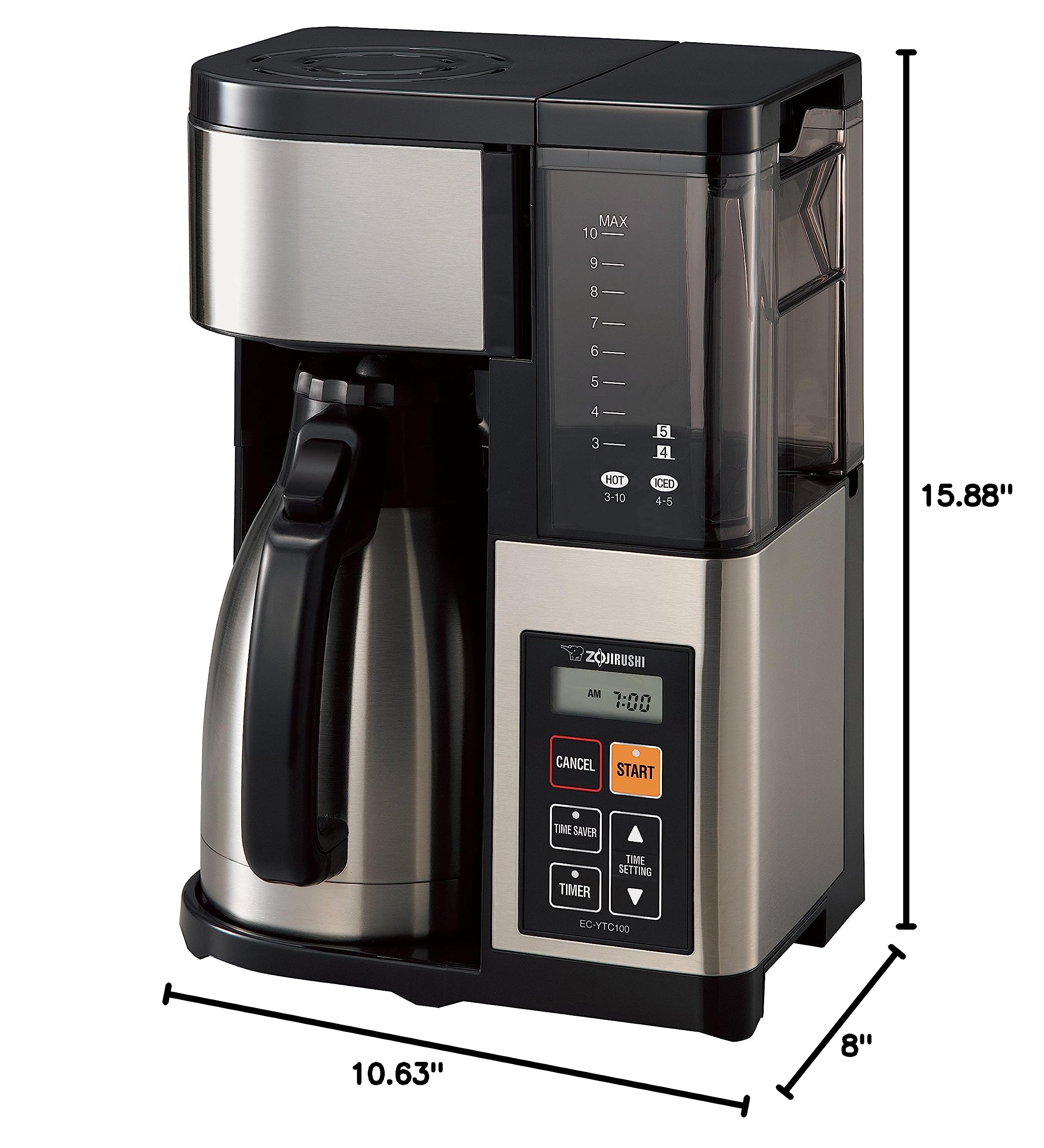 Zojirushi EC-YTC100XB 10-Cup Stainless Steel Coffee Maker - Black | Programmable Thermal Carafe | Perfect for Home & Office Use | Fast Brewing & Keep Warm Function