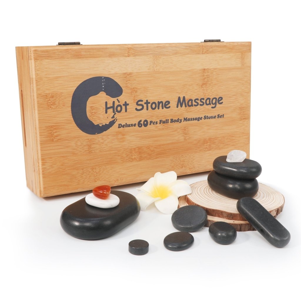 60-Piece Deluxe Hot Stone Massage Set with Basalt Volcanic Rocks, Marble Cold Stones & Chakra Tools | Professional-Grade Home Spa Kit for Relaxation, Pain Relief & Energy Balancing | Perfect for Self-Care, Couples Massage & Therapist Use