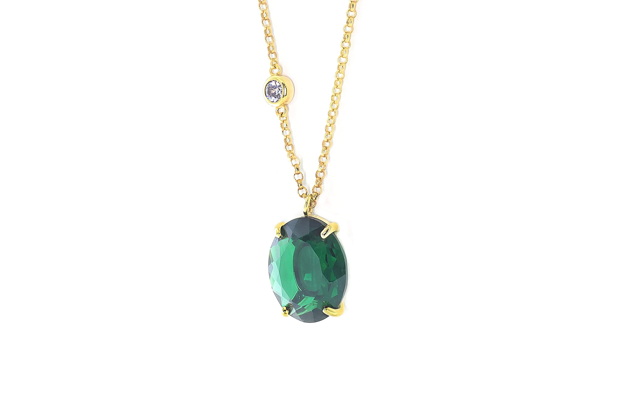 Long Gold Oval Emerald Gemstone Necklace - 14K Gold Filled Pendant with Cubic Zirconia - May Birthstone Jewelry for Women - Elegant Birthday Gift for Her | Perfect for Weddings, Anniversaries & Special Occasions