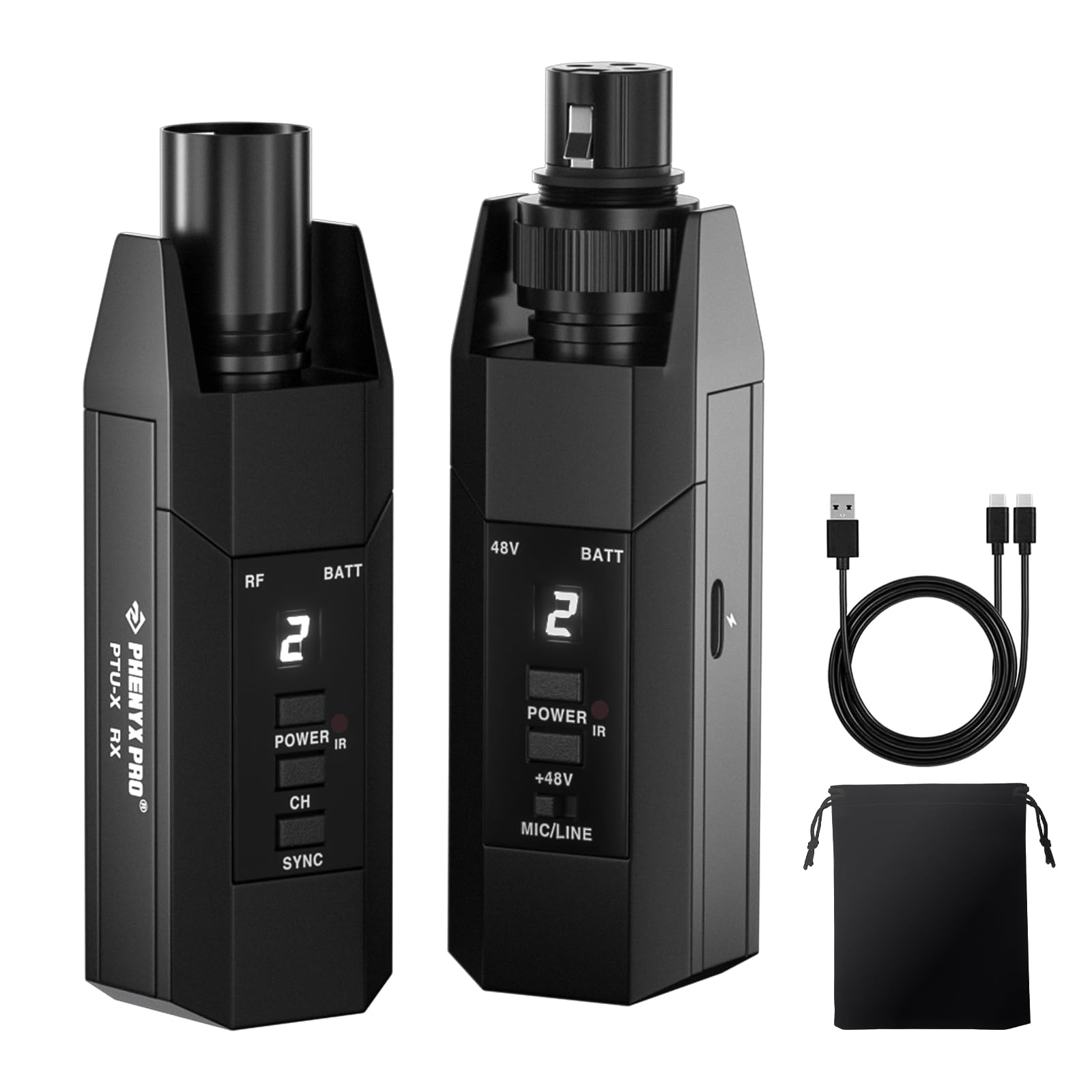 Phenyx Pro PTU-X Plug-on XLR Wireless Transmitter Receiver System - 16 UHF Channel Wired-to-Wireless Mic System with XLR Adapter for Dynamic & Condenser Mics | Ideal for Live Performances, Church Services & Studio Recording