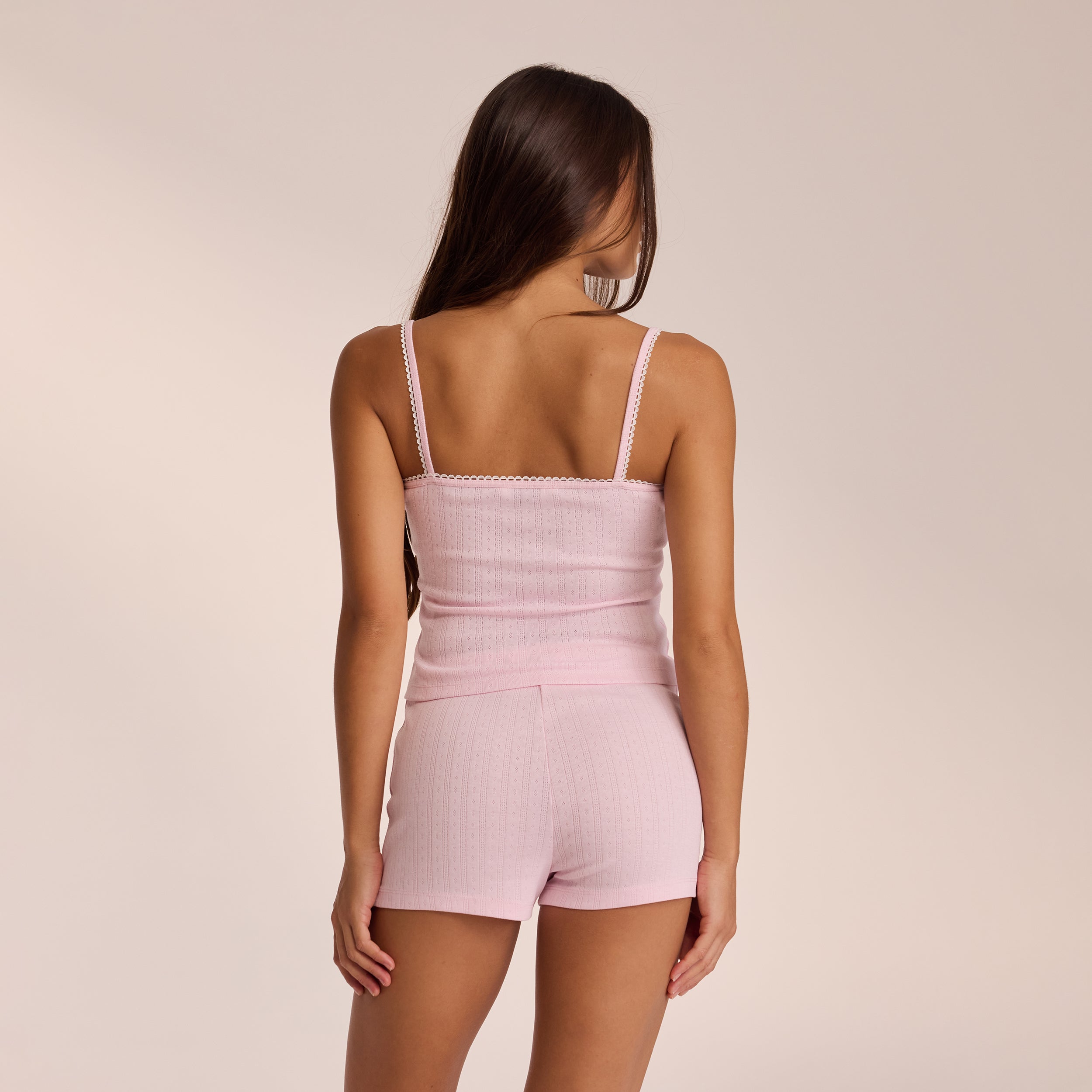 Pointelle Strappy Pyjama Top - Soft Pink Sleepwear for Women, Comfortable Loungewear for Relaxing at Home or Bedtime