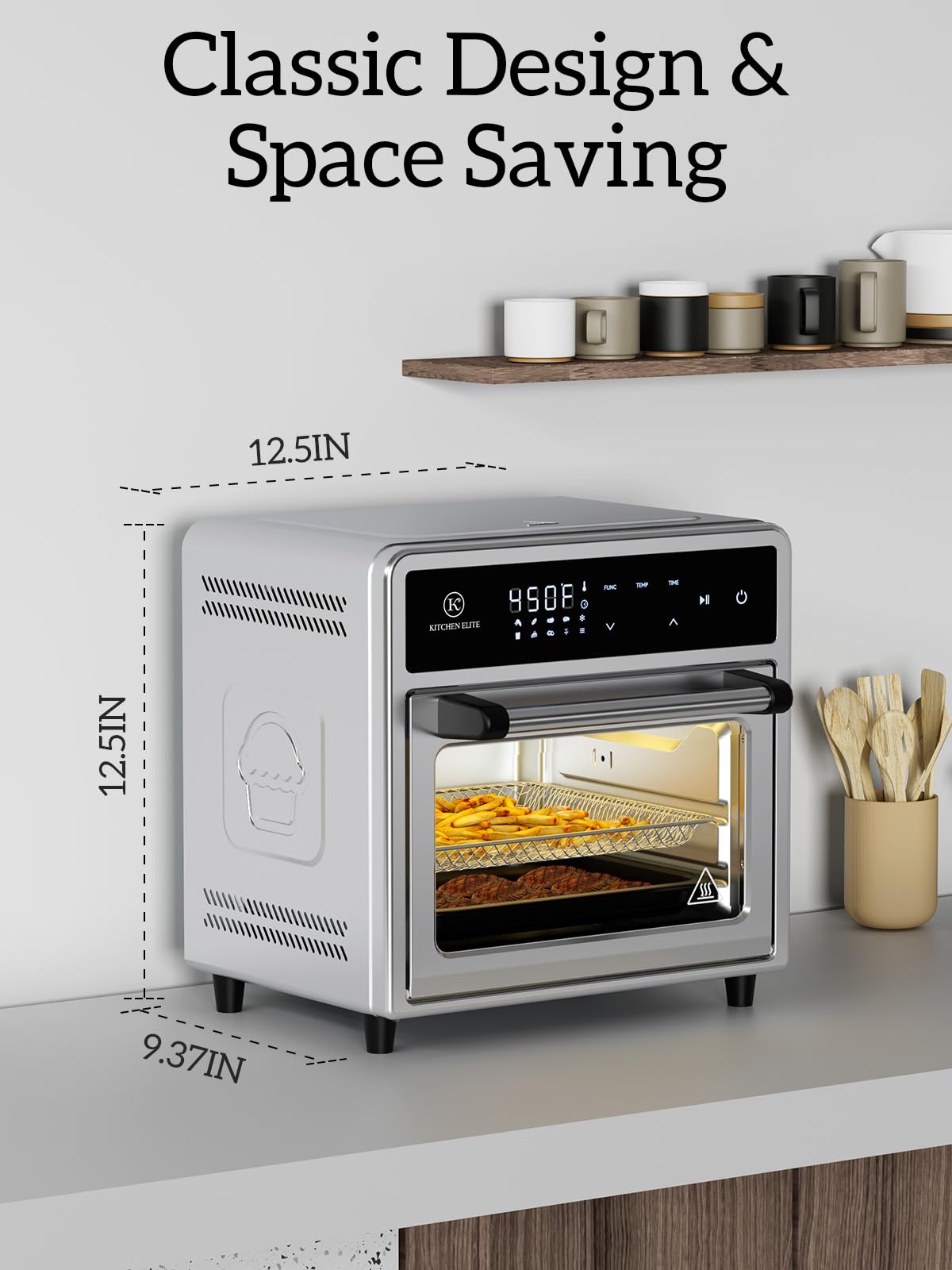 10-in-1 Air Fryer Toaster Oven Combo, 12.6QT Compact Countertop Convection Oven with 9 Presets & DIY Mode, Digital Touchscreen Controls, 4 Accessories Included - Stainless Steel Kitchen Elite for Baking, Roasting, Air Frying & Meal Prep