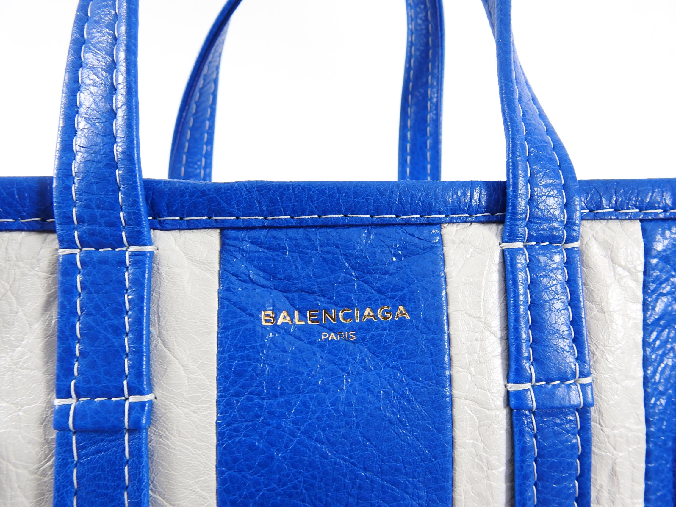 Balenciaga Bazar XS Blue and White Striped Tote Bag for Women - Stylish Designer Handbag for Travel, Shopping & Everyday Use