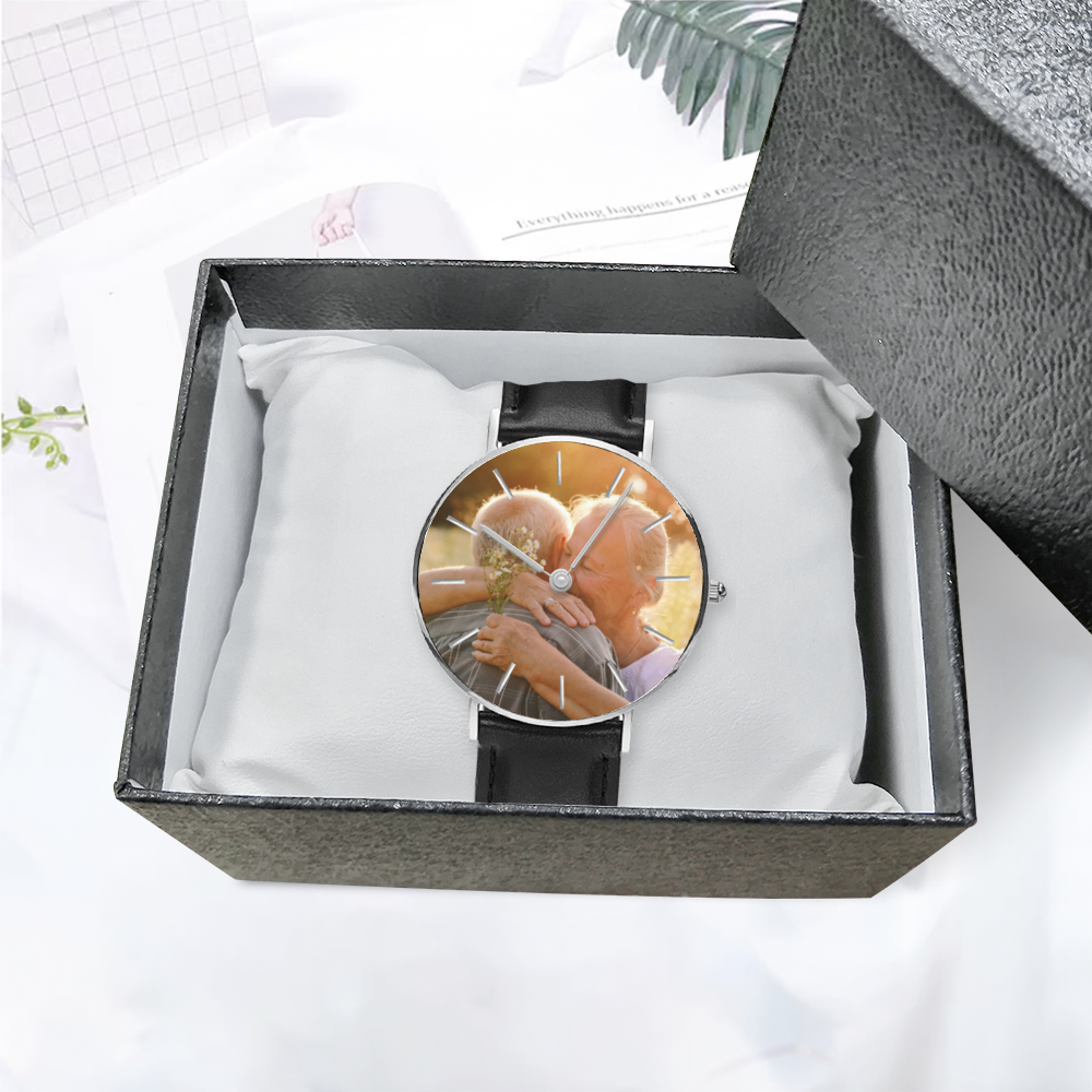 Customizable Picture Watch for Women - Golden & Silver Pointers Leather Quartz Watch - Perfect for Gifts, Special Occasions & Everyday Wear