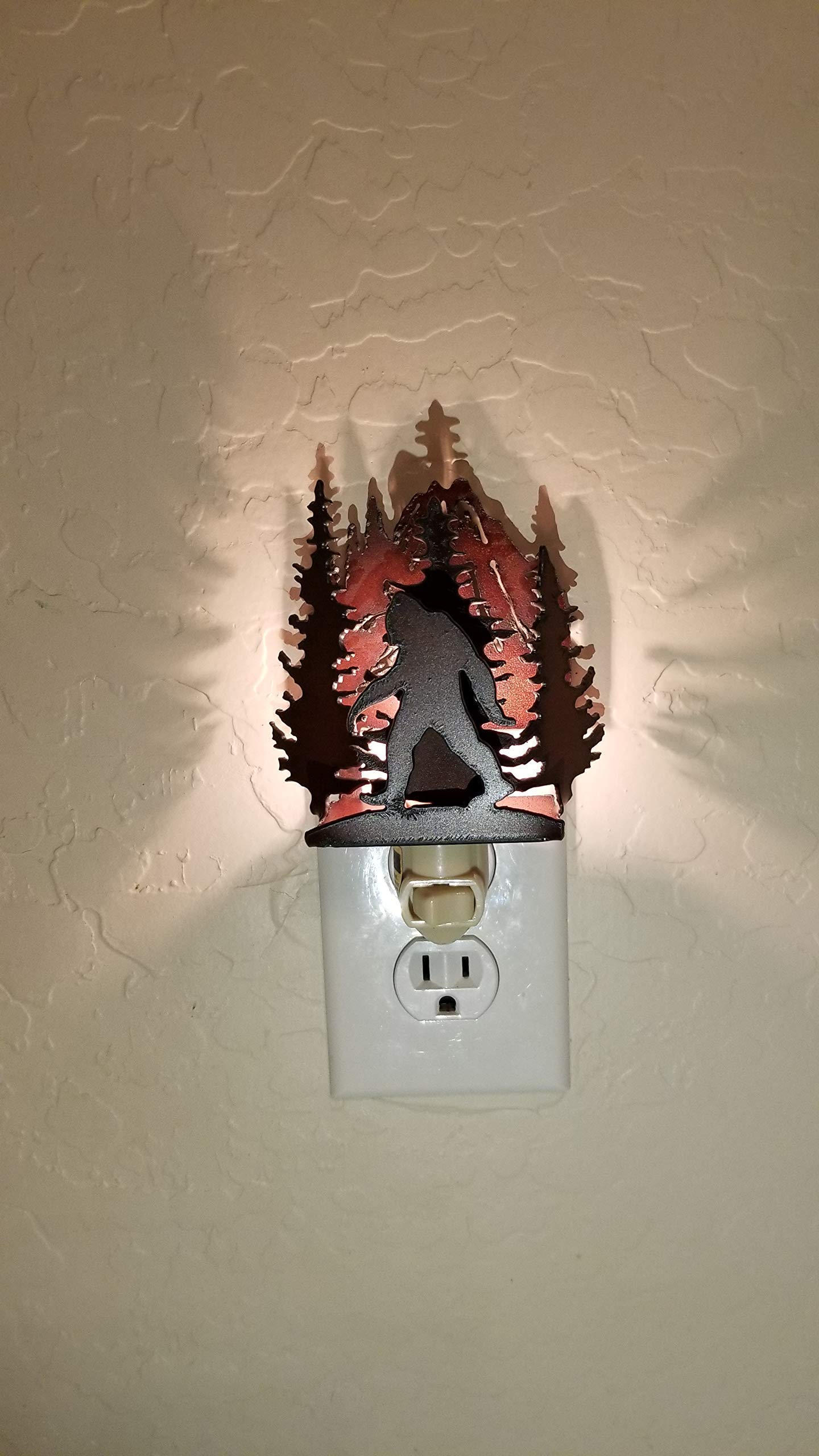 Rustic Sasquatch Bigfoot Night Light - Handmade Rusted Steel Decorative Lamp for Bedroom, Nursery, or Outdoor Camping