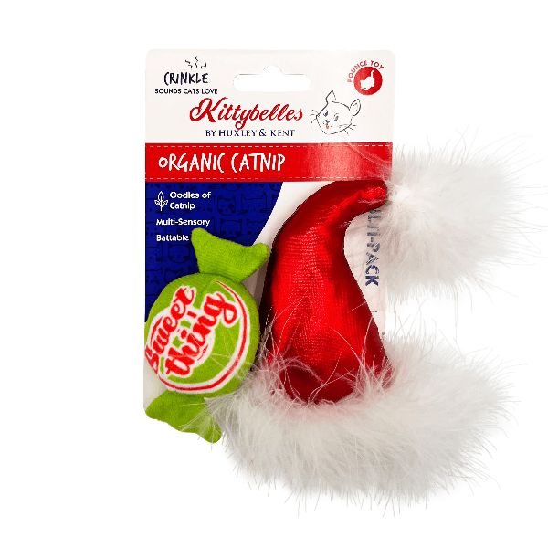 Huxley & Kent Santa Hat & Sweet Thing Candy Cat Toy - Fun Holiday Gift for Cats, Interactive Playtime for Kittens & Adult Felines