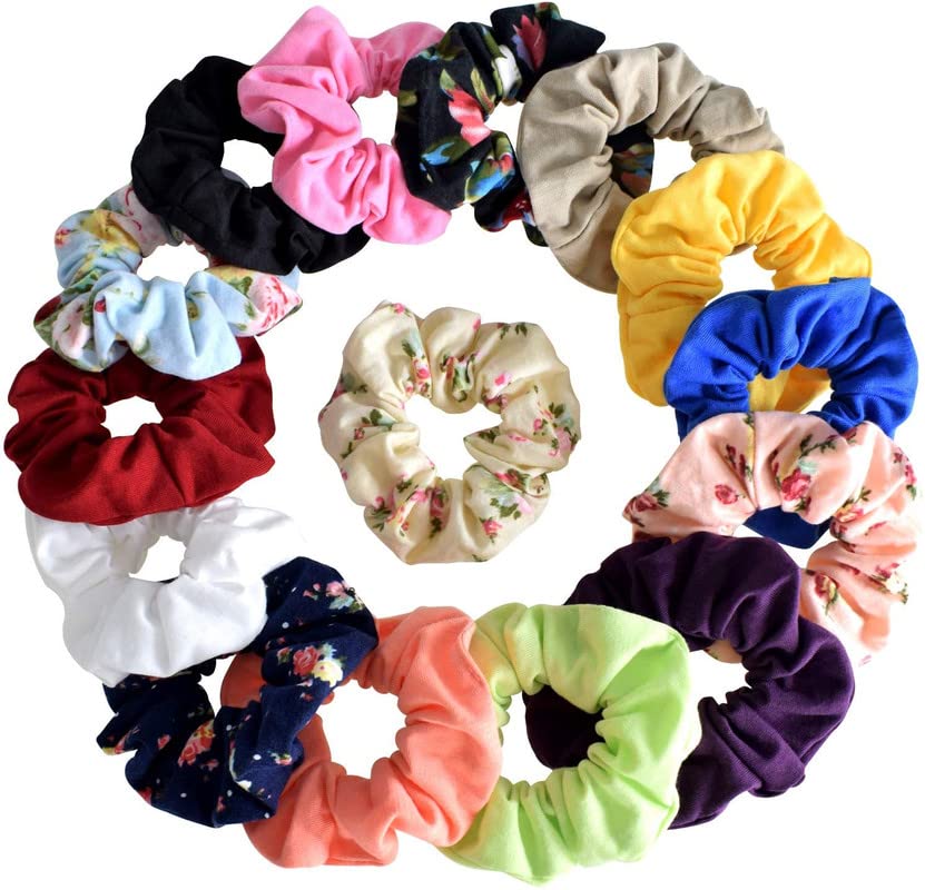 Staila Cotton Hair Scrunchies - 15 Pack Soft Elastic Hair Bands for Women & Girls - Perfect for Workouts, Office, School & Everyday Hair Accessories