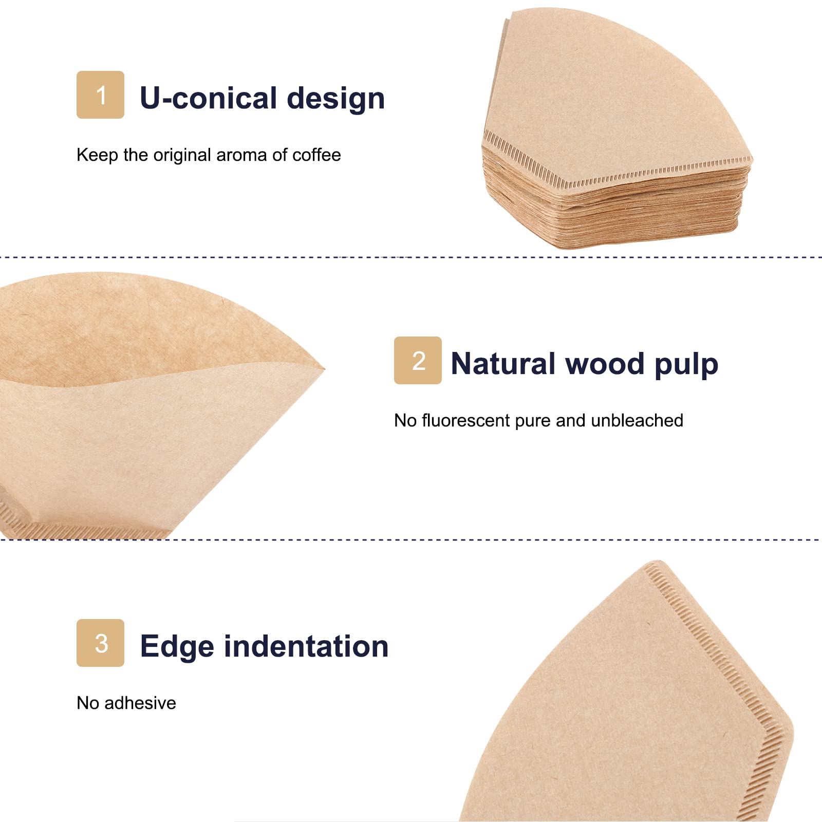 100 Unbleached Cone Coffee Filters for Drip Brewing - Eco-Friendly Paper Filters Compatible with Espresso Makers & Coffee Drippers | Perfect for Home, Office & Camping Use