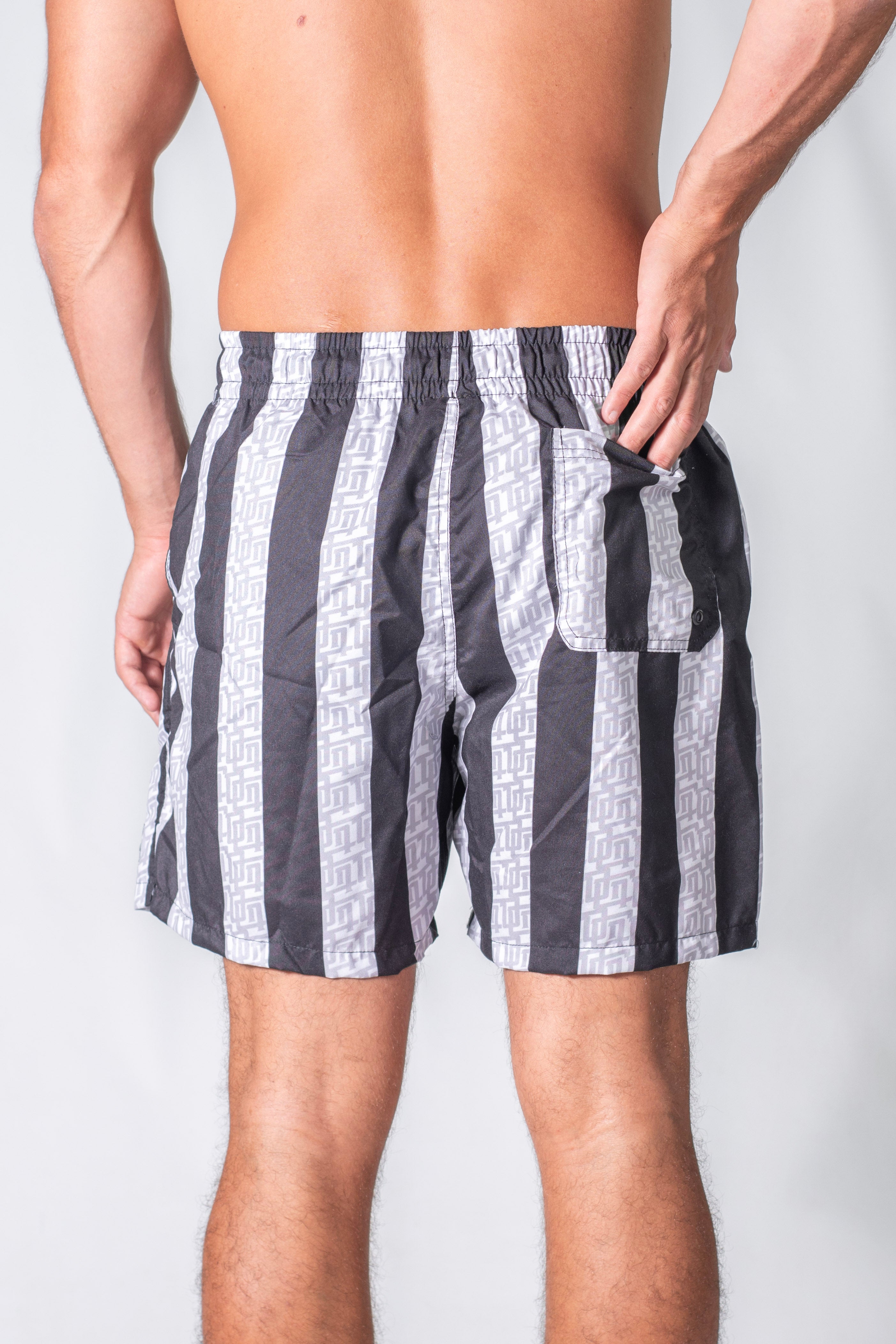 Men's Bathroom Shorts TDB Canarias ST 16 Striped Black - Comfortable Quick-Dry Swim Trunks for Beach, Pool & Gym