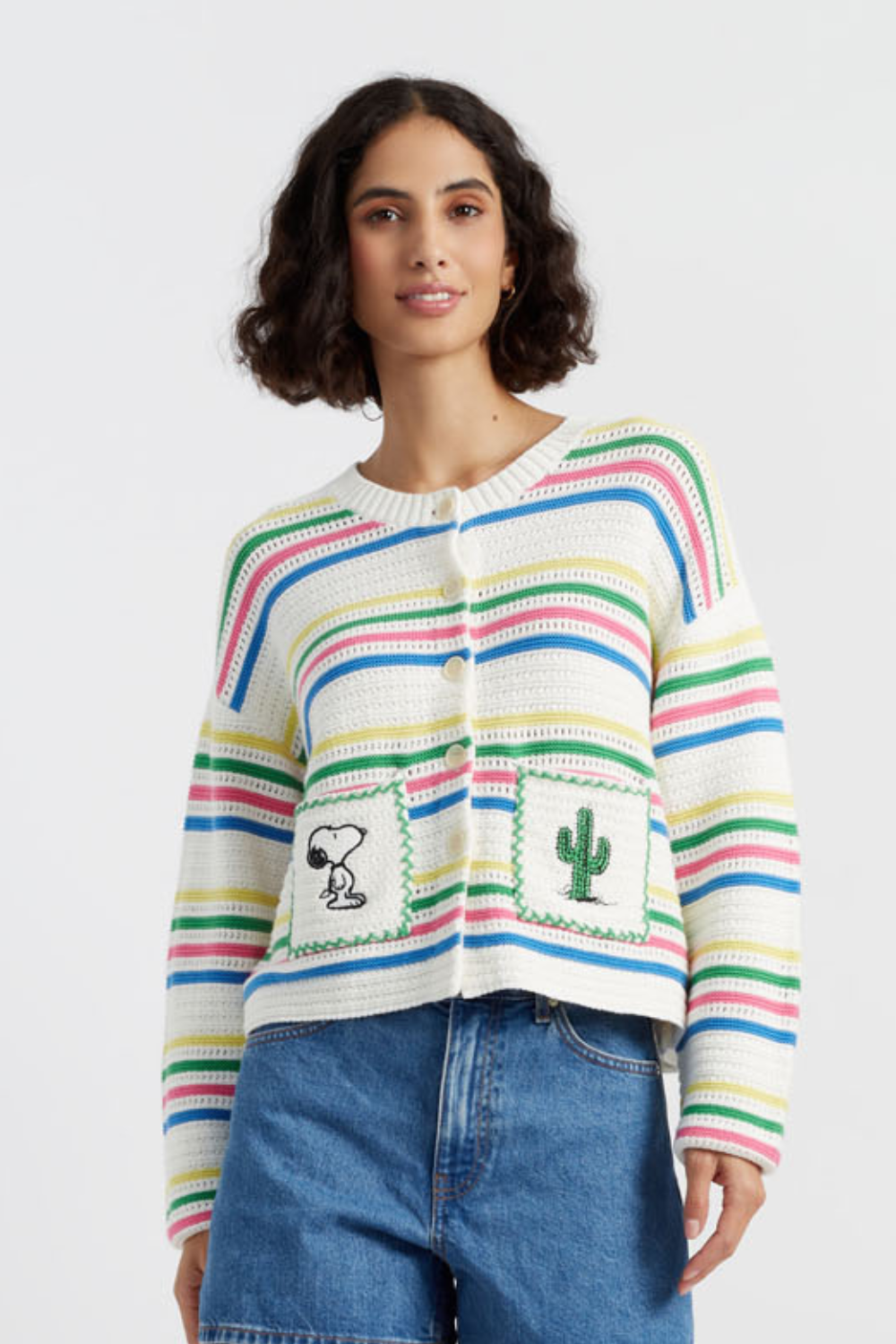 Soft Cotton Snoopy Cardigan for Women - Cozy Vacation Sweater with Cute Cartoon Print | Perfect for Travel, Lounge & Casual Outfits