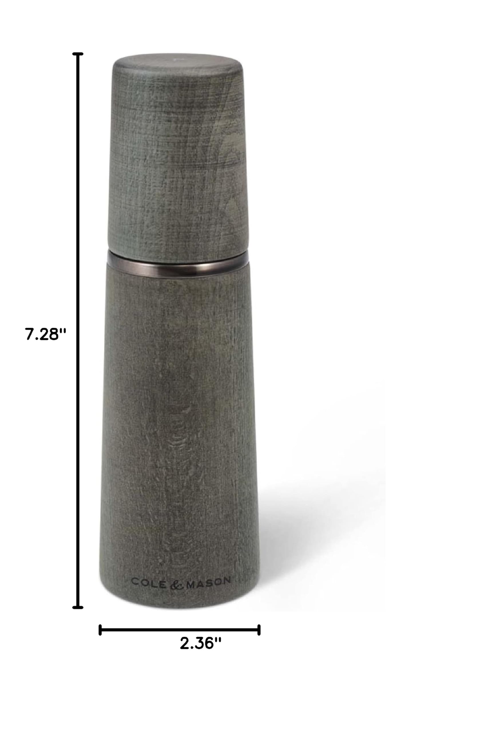Cole & Mason Marlow Rustic Grey Wood Pepper Mill - Adjustable Peppercorn Grinder with Refillable Design - Premium Spice Grinder for Kitchen, Dining Table & Restaurant Use - Dark Grey Finish